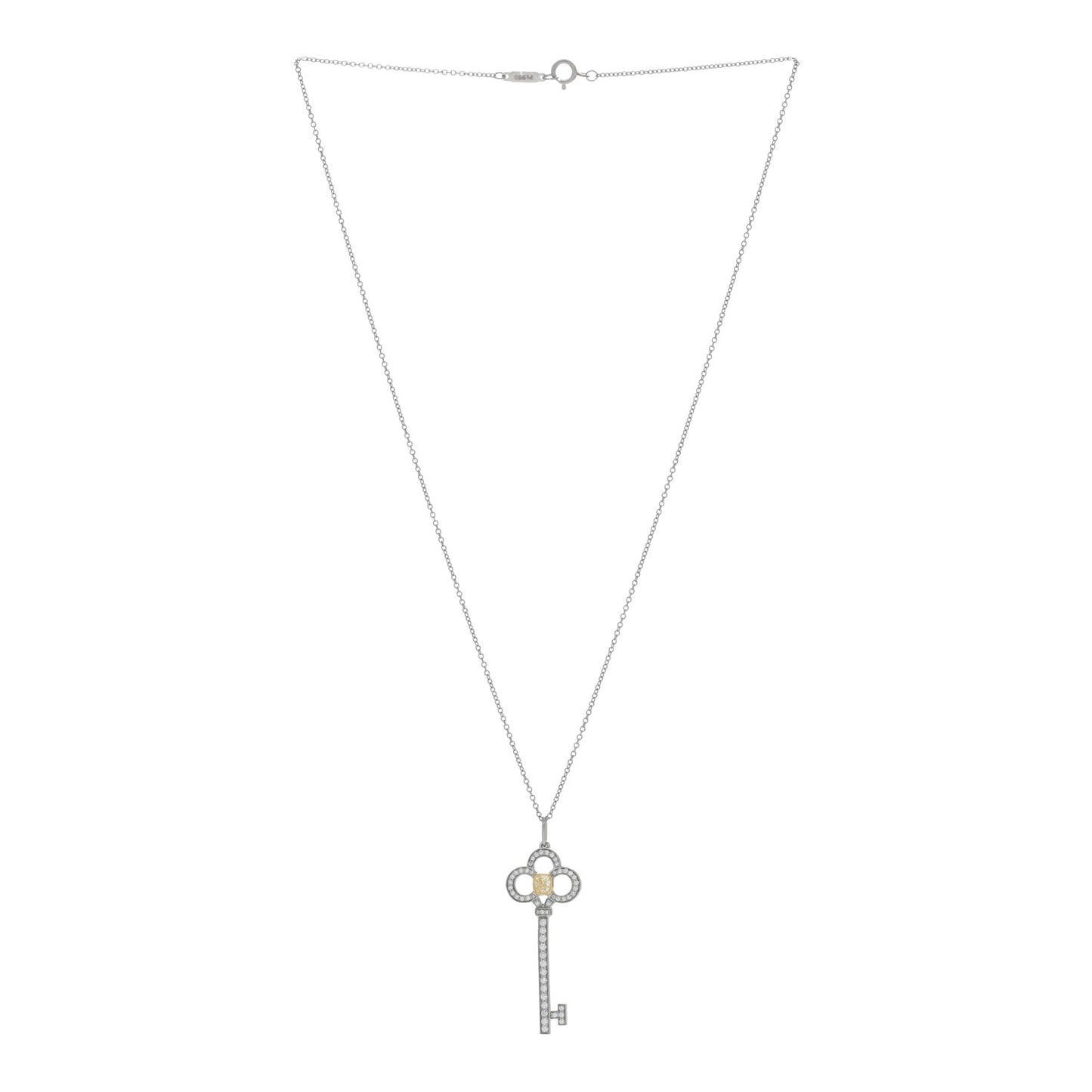 Platinum 18K Yellow Gold Yellow Diamond Crown Key Pendant Necklace