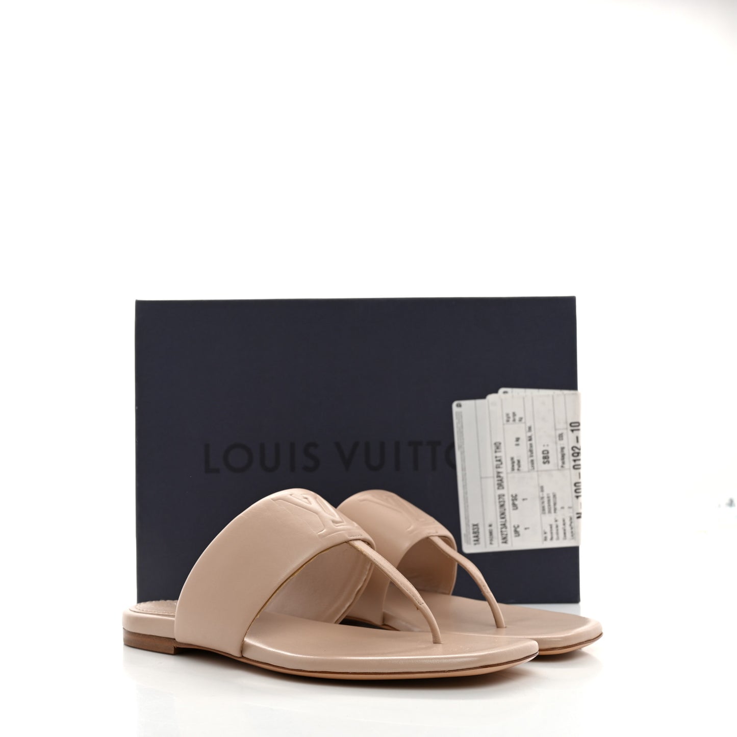 Lambskin Embossed Monogram Drapy Flat Thong Sandal 37 Beige