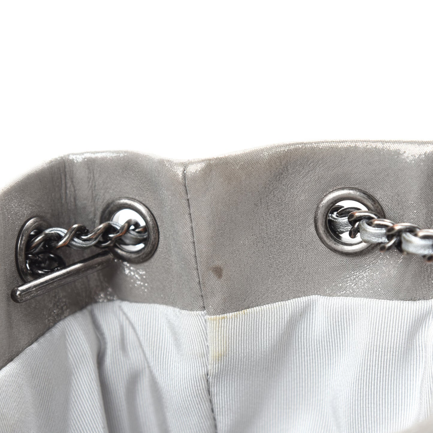 Iridescent Calfskin Chevron Small Urban Spirit Drawstring Bag Silver