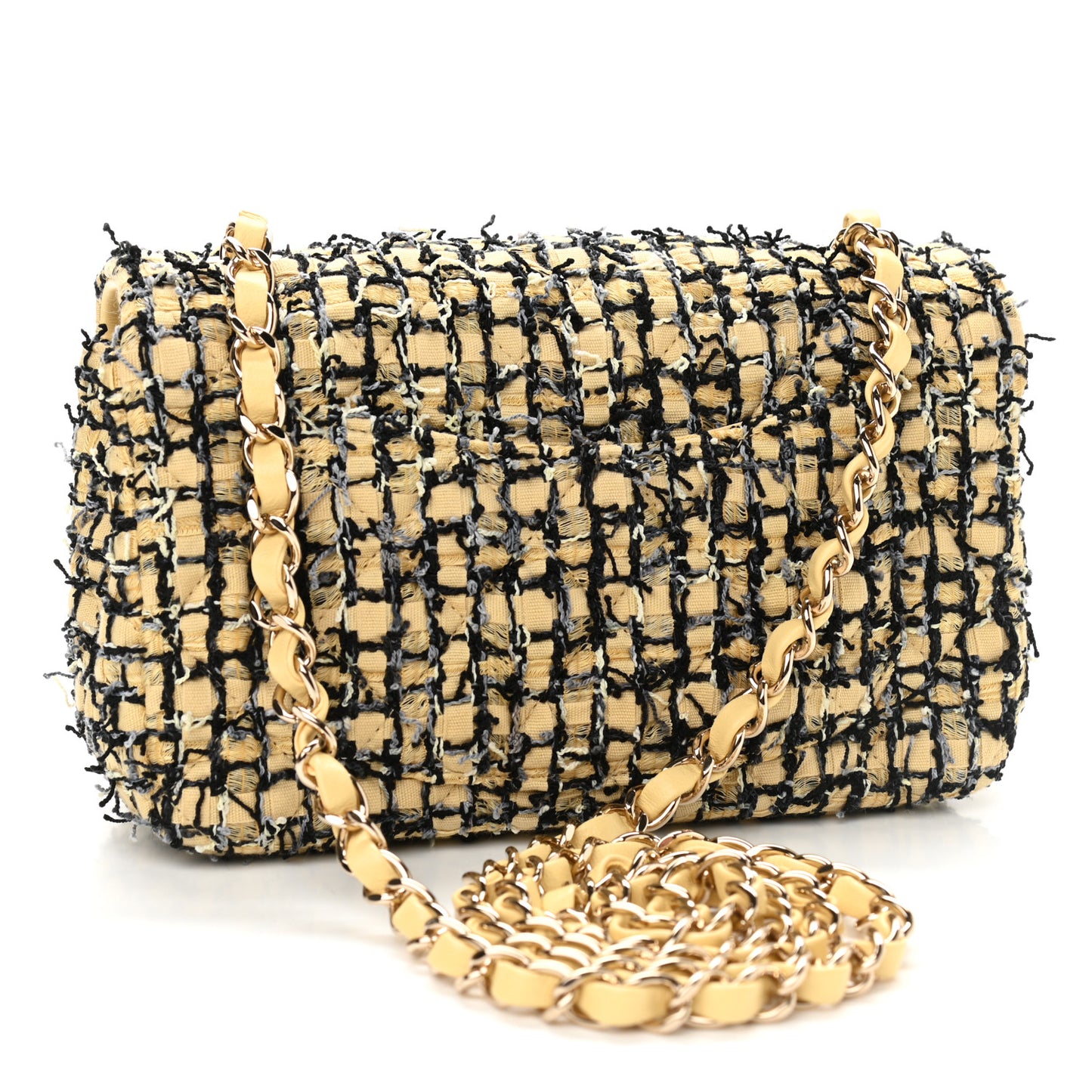 Tweed Quilted Mini Rectangular Flap Yellow Black