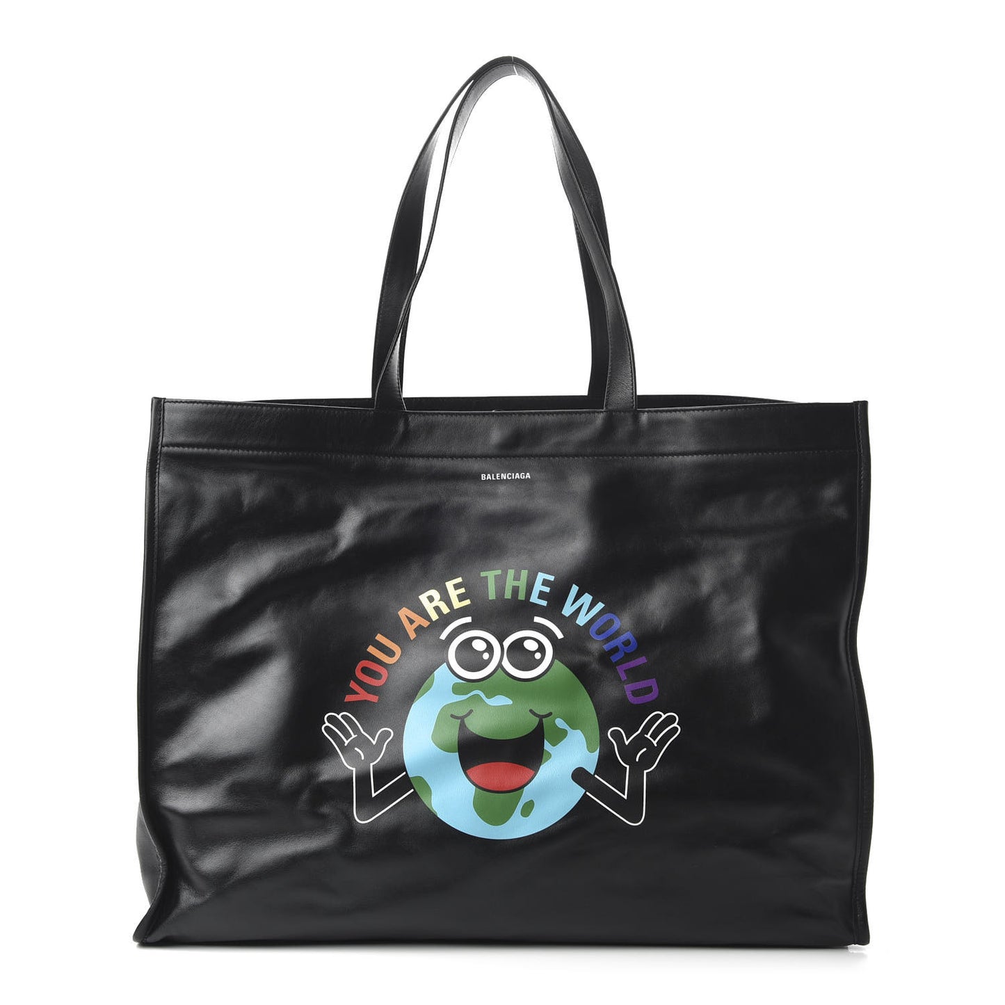 Calfskin You Are The World Market Shopper Tote M Black Multicolor