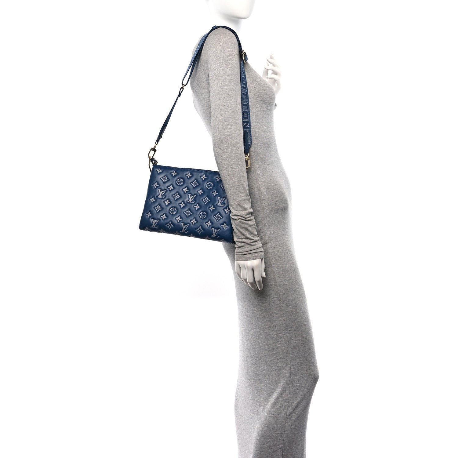 Louis Vuitton Lambskin Embossed Monogram Coussin PM Denim Blue 2 of 12