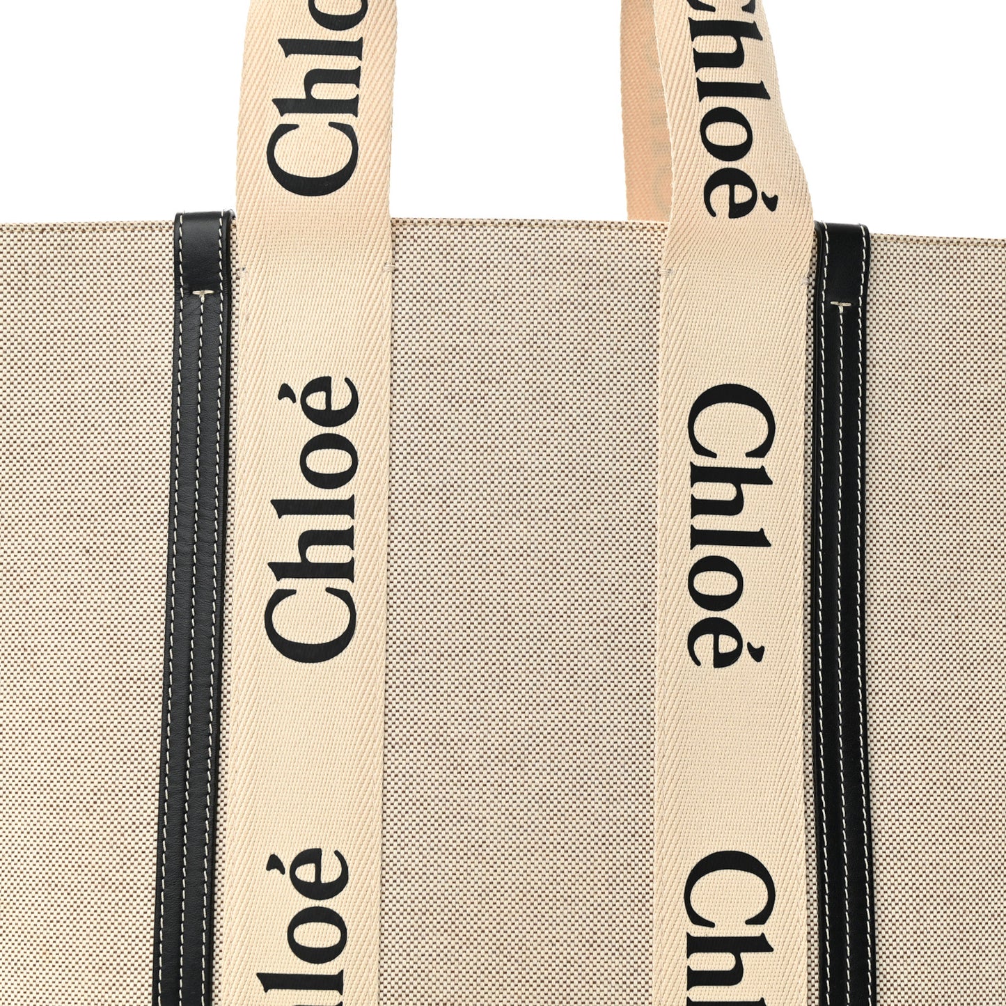 Cotton Calfskin Large Woody Ribbon Tote White Black