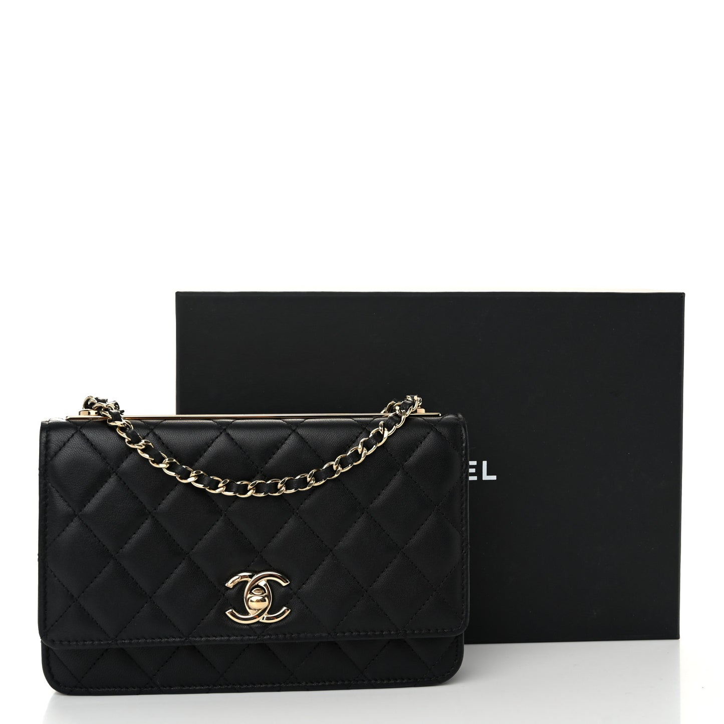 Lambskin Quilted Trendy CC Wallet On Chain WOC Black