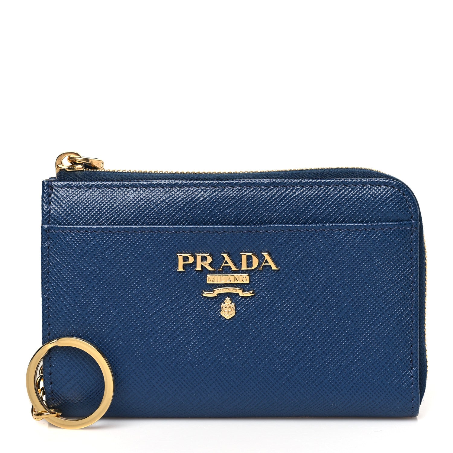 PRADA エピレザー ケース 青 Prada Saffiano Metal Zip Around Keychain Bluette 1694113