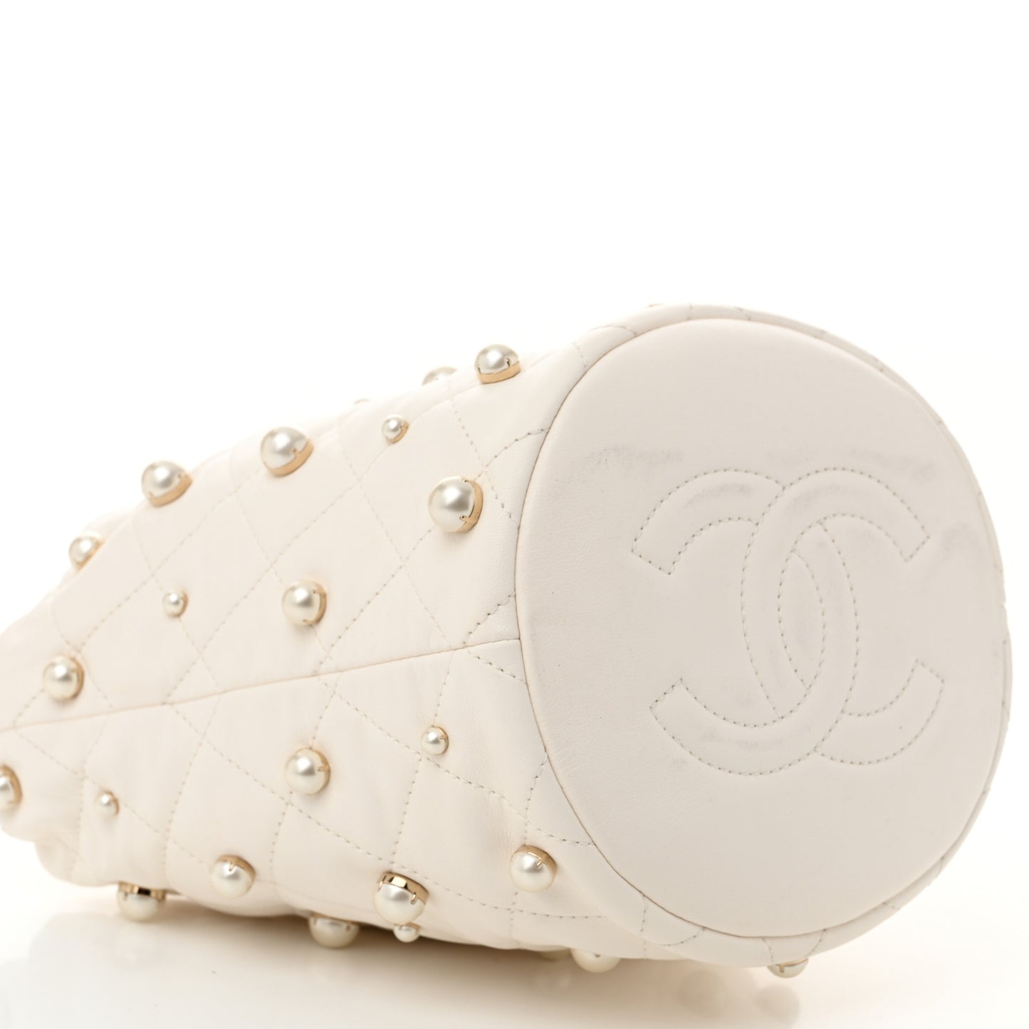 Lambskin Quilted Pearl About Pearls Drawstring Bag White