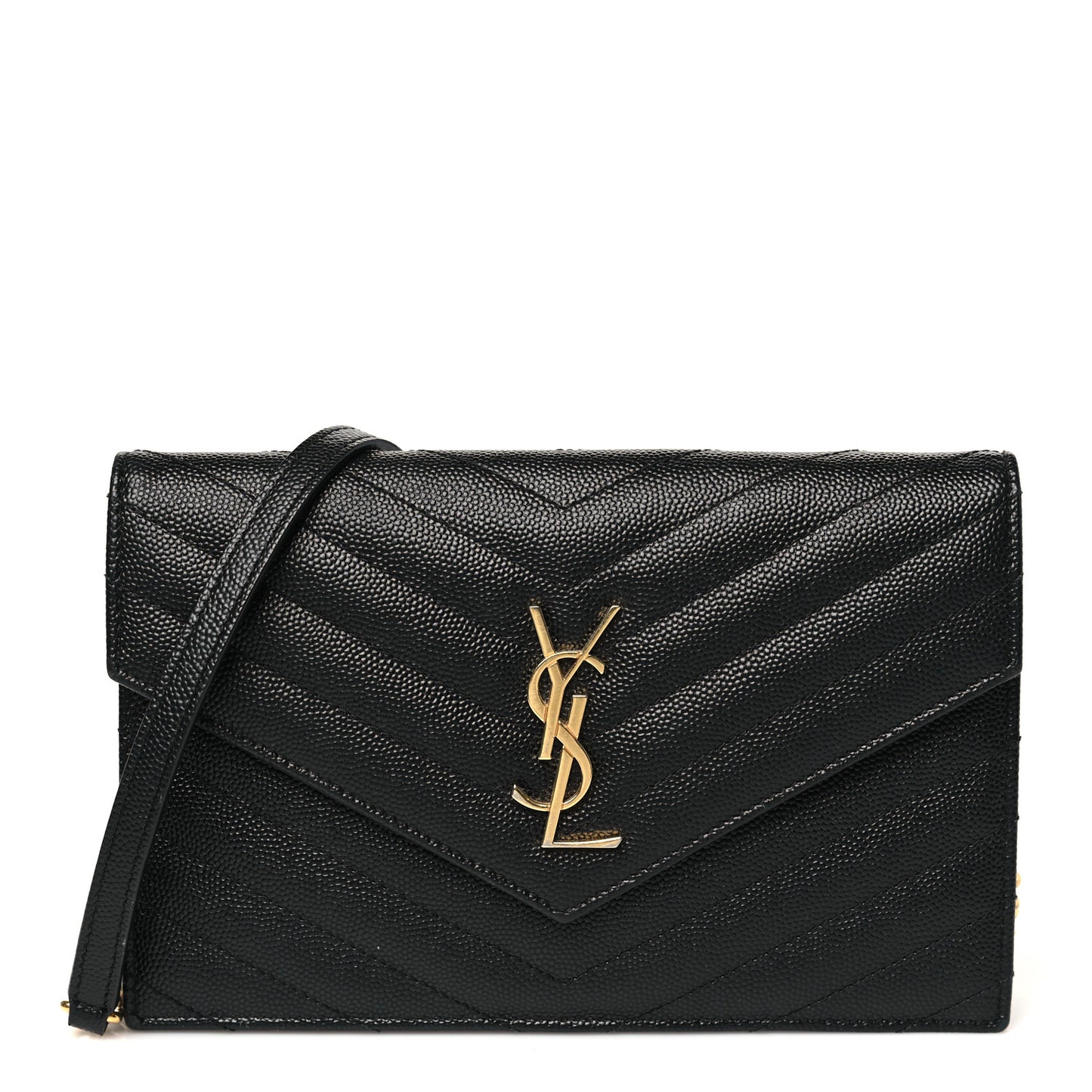 Grain De Poudre Matelasse Chevron Monogram Envelope Chain Wallet Black