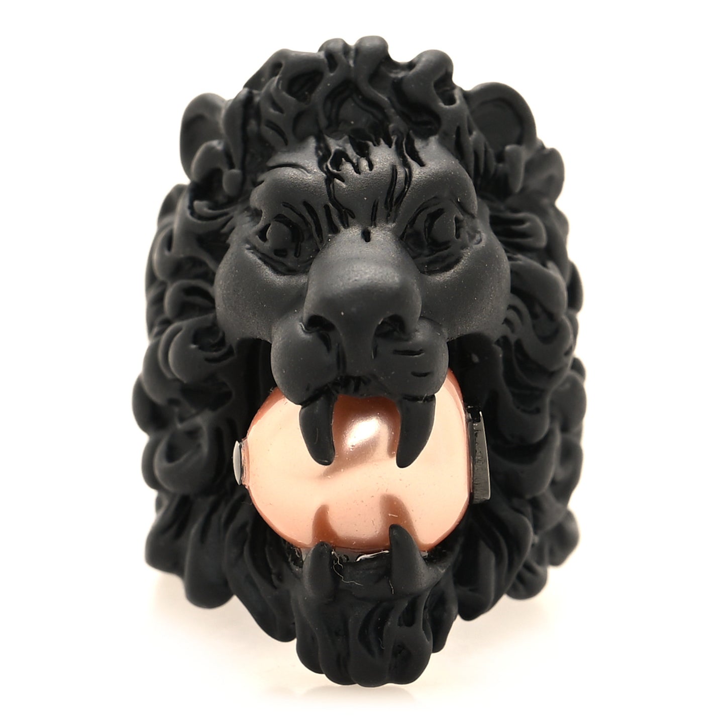 Glass Pearl Lion Head Ring 52 6 Black Pink