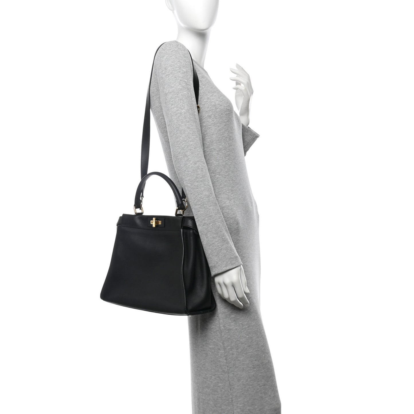 Vitello Seta Shiny Nappa Medium Peekaboo Iconic Satchel Black