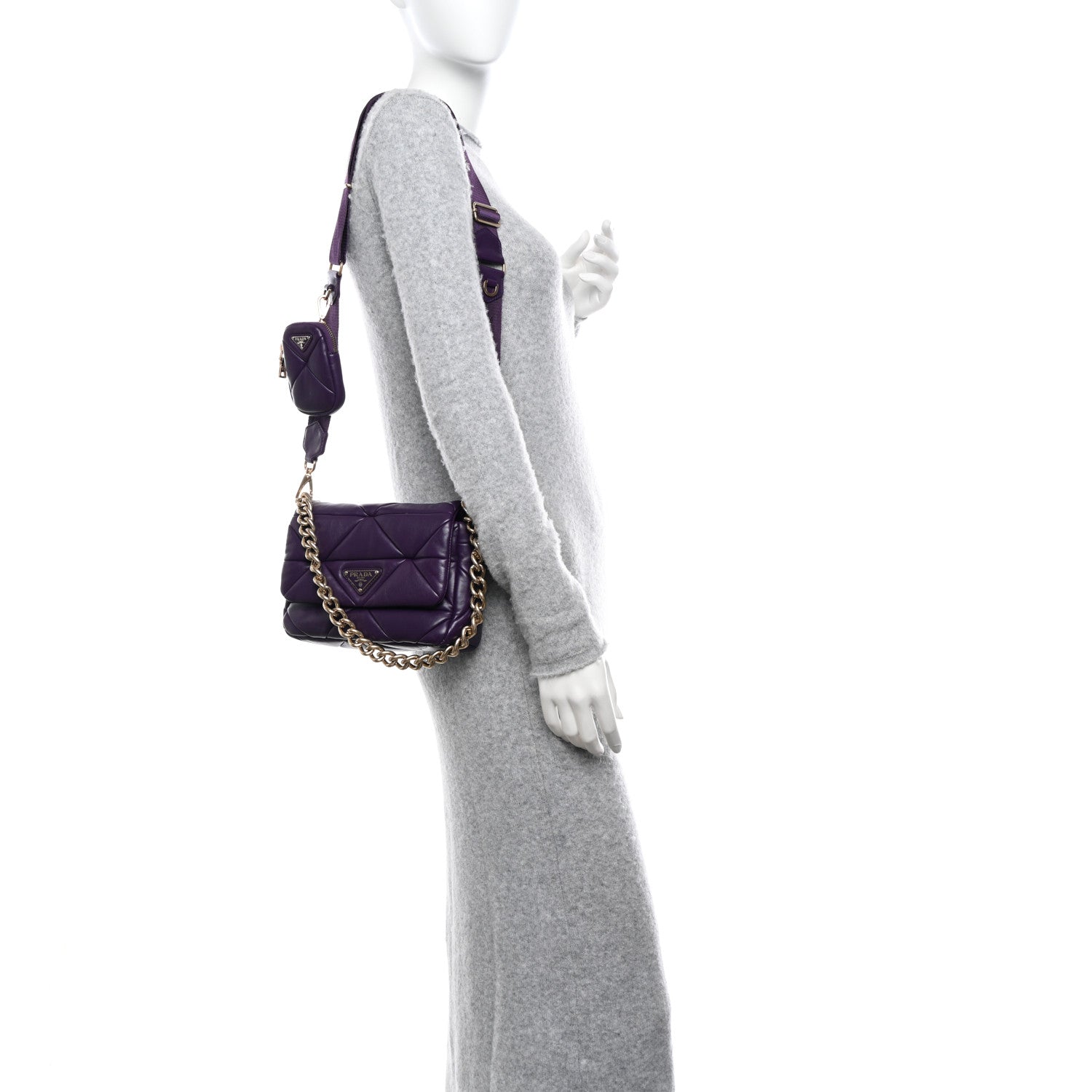 Prada Nappa Re-Nylon Triangle Quilted Patchwork System Flap Shoulder Bag Viola 2 of 10