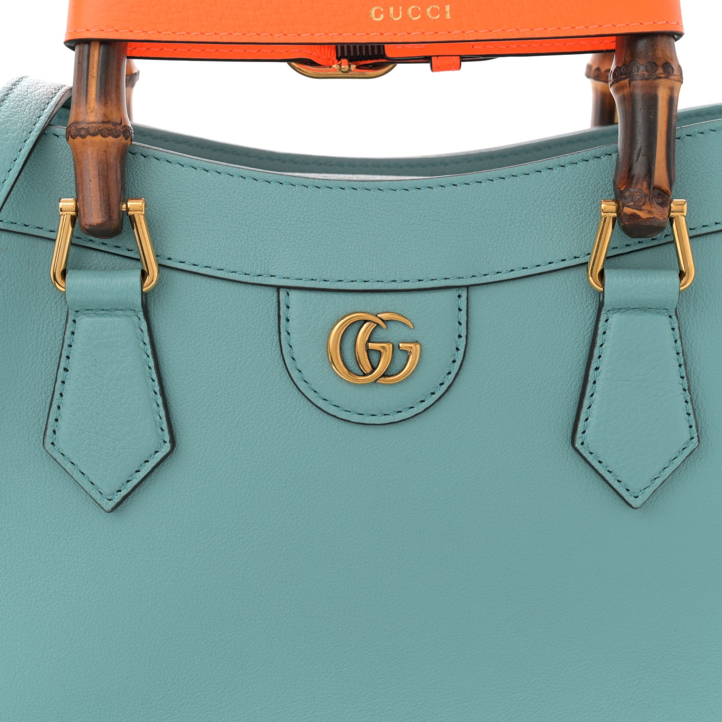 Wonka Grain Calfskin Medium Diana Tote Bag Dusty Azure Orange Fluo