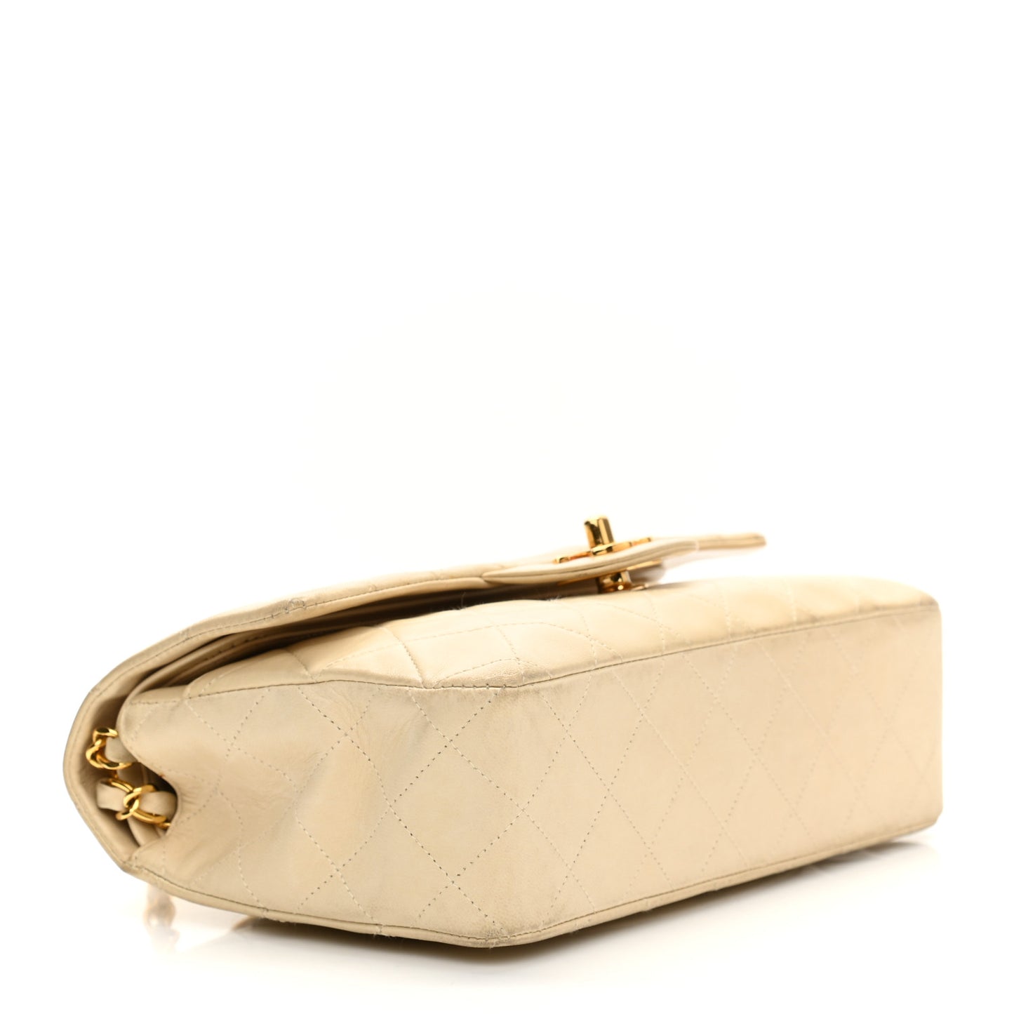 Lambskin Quilted Small Double Flap Beige