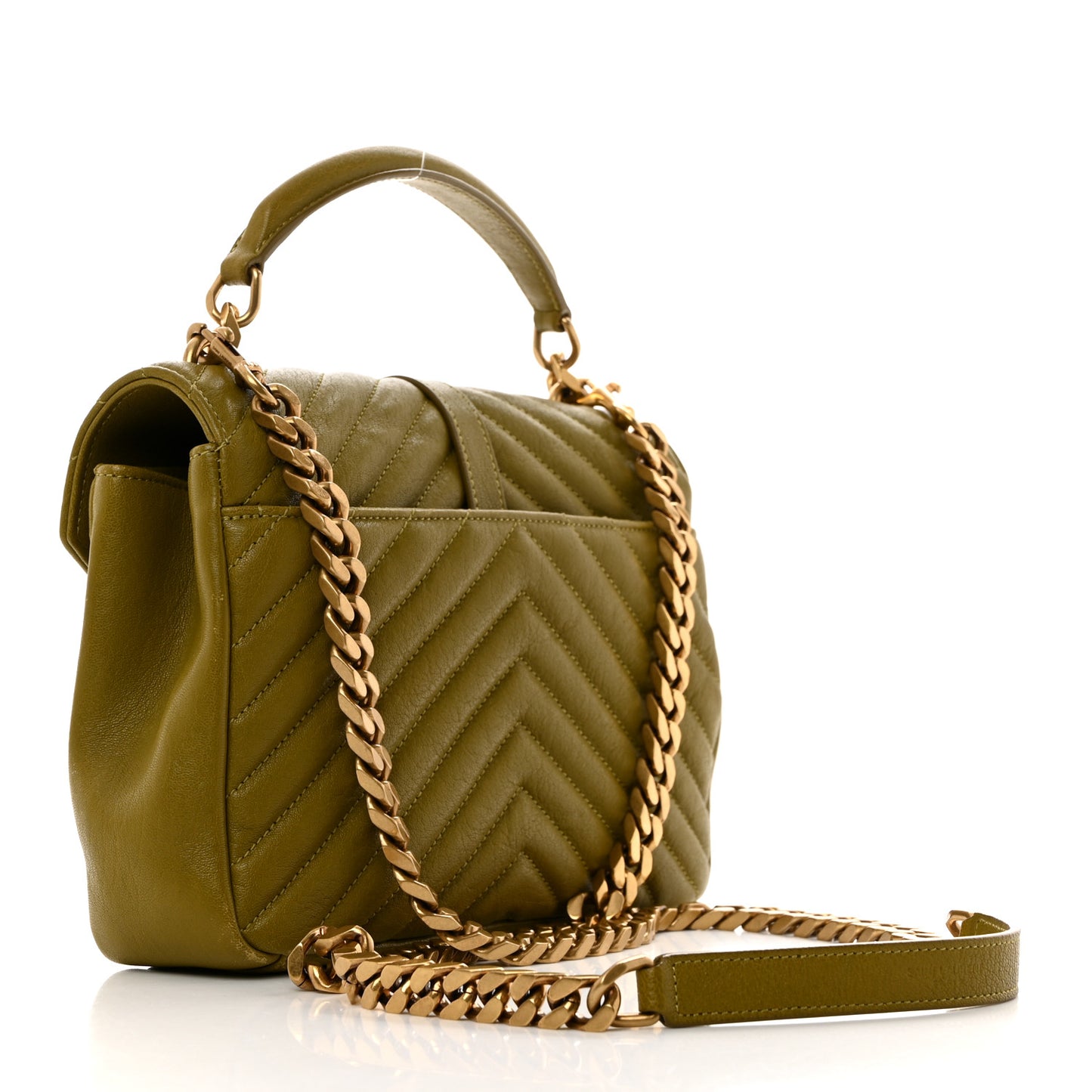 Sheepskin Matelasse Chevron Monogram Medium College Bag Olive