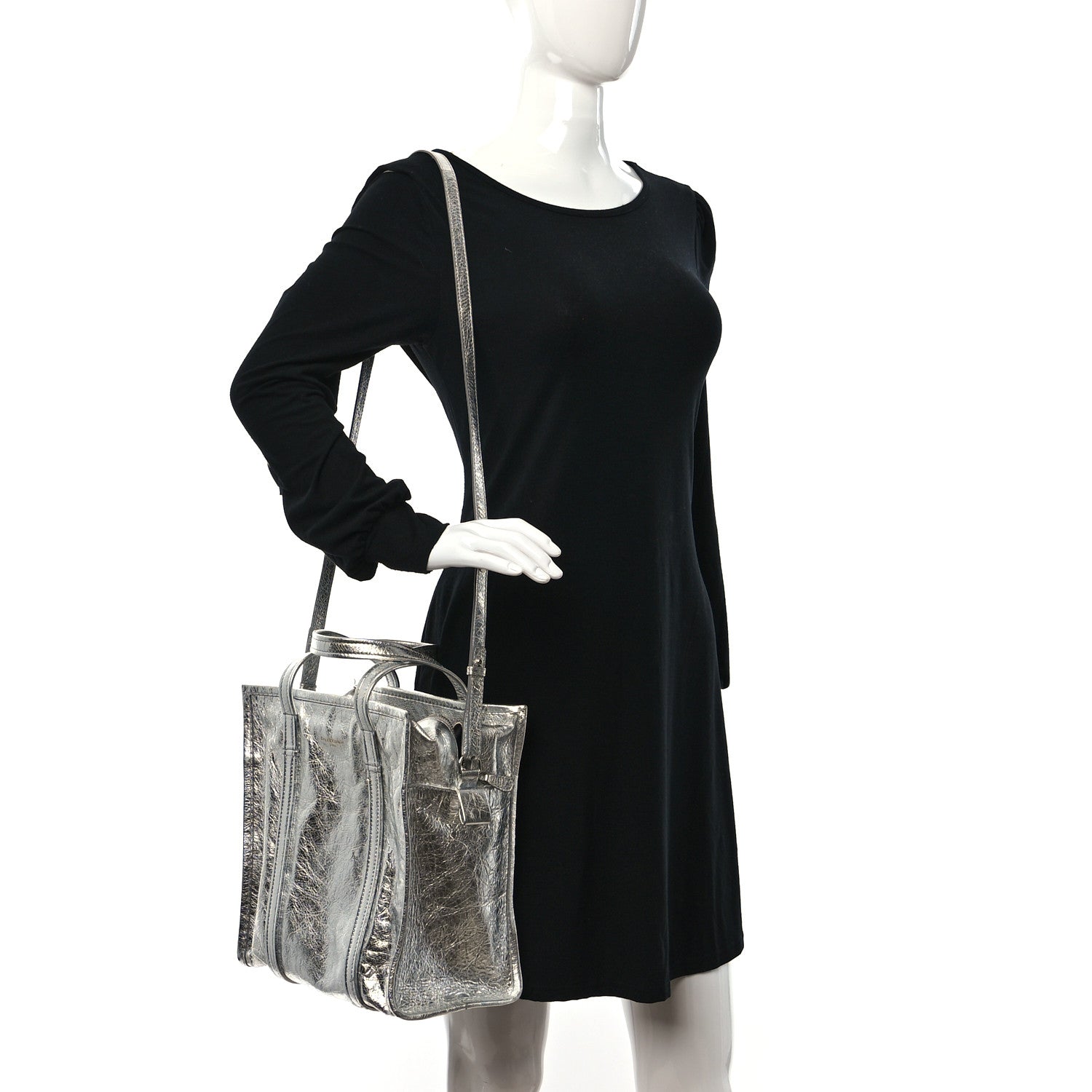 Balenciaga Metallic Calfskin S Bazar Shopper Tote Silver Hardware 2 of 11