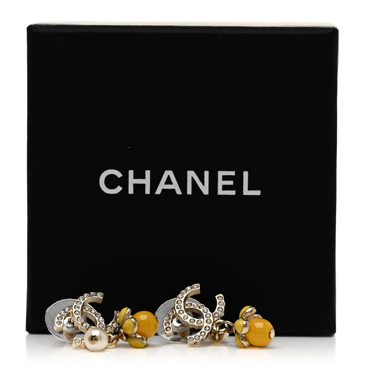 Metal Crystal Bead Pearl CC Drop Earrings Gold White Yellow