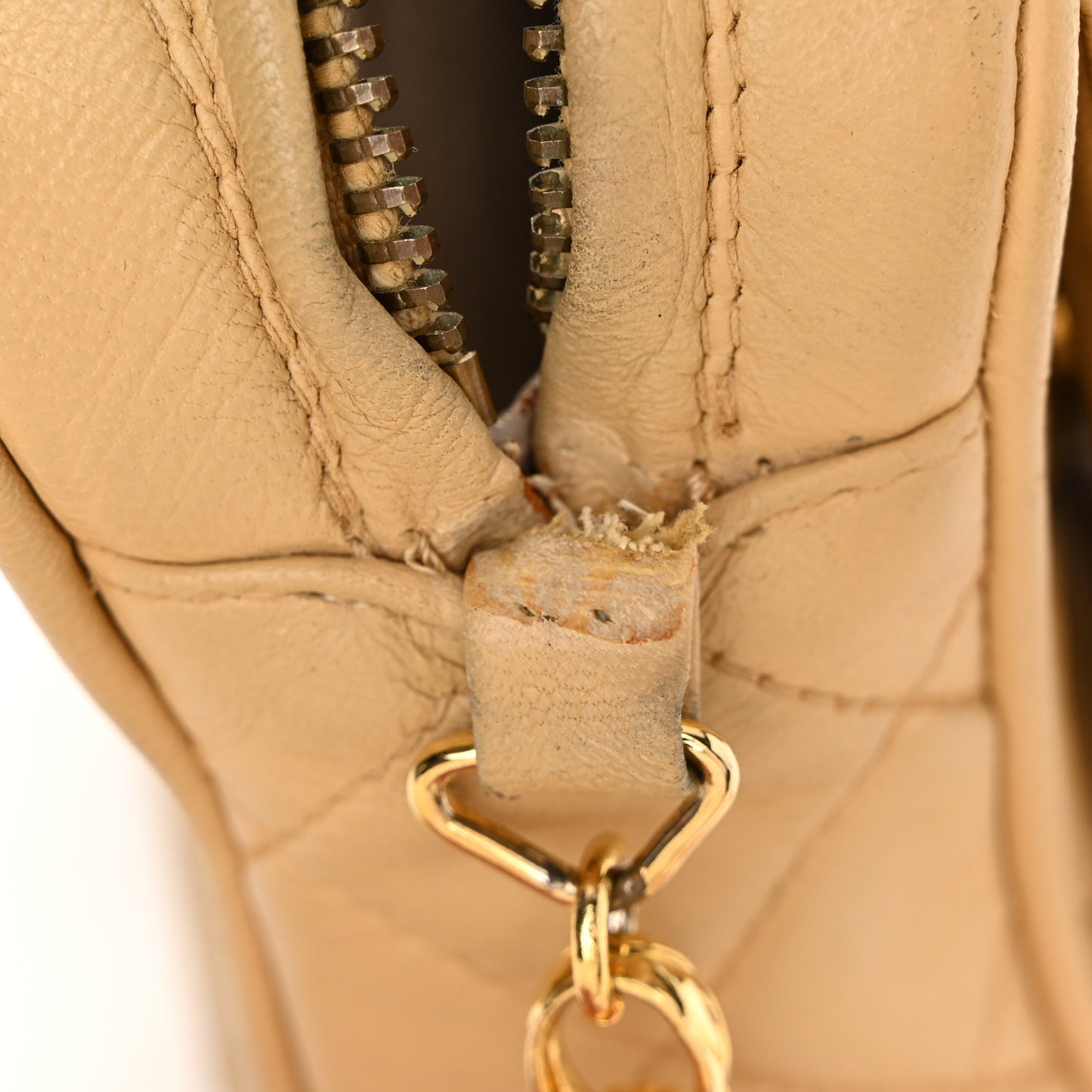 Lambskin Quilted Tassel Flap Camera Case Beige