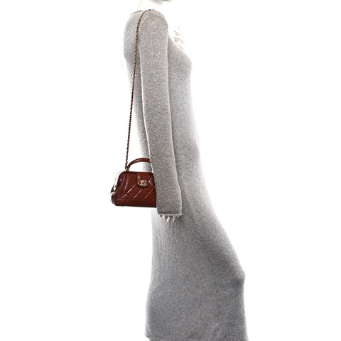 Shiny Lambskin Quilted Mini Cocodoc Top Handle Bag Brown