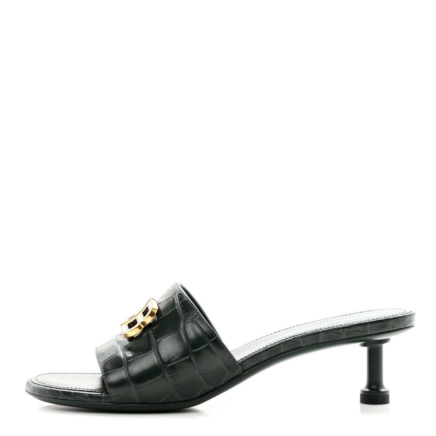 Calfskin Crocodile Embossed Groupie 50mm Sandals 37 Forest Green