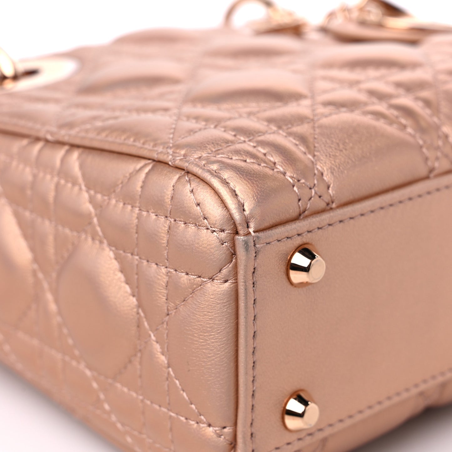 Iridescent Metallic Lambskin Cannage Mini Lady Dior Pink