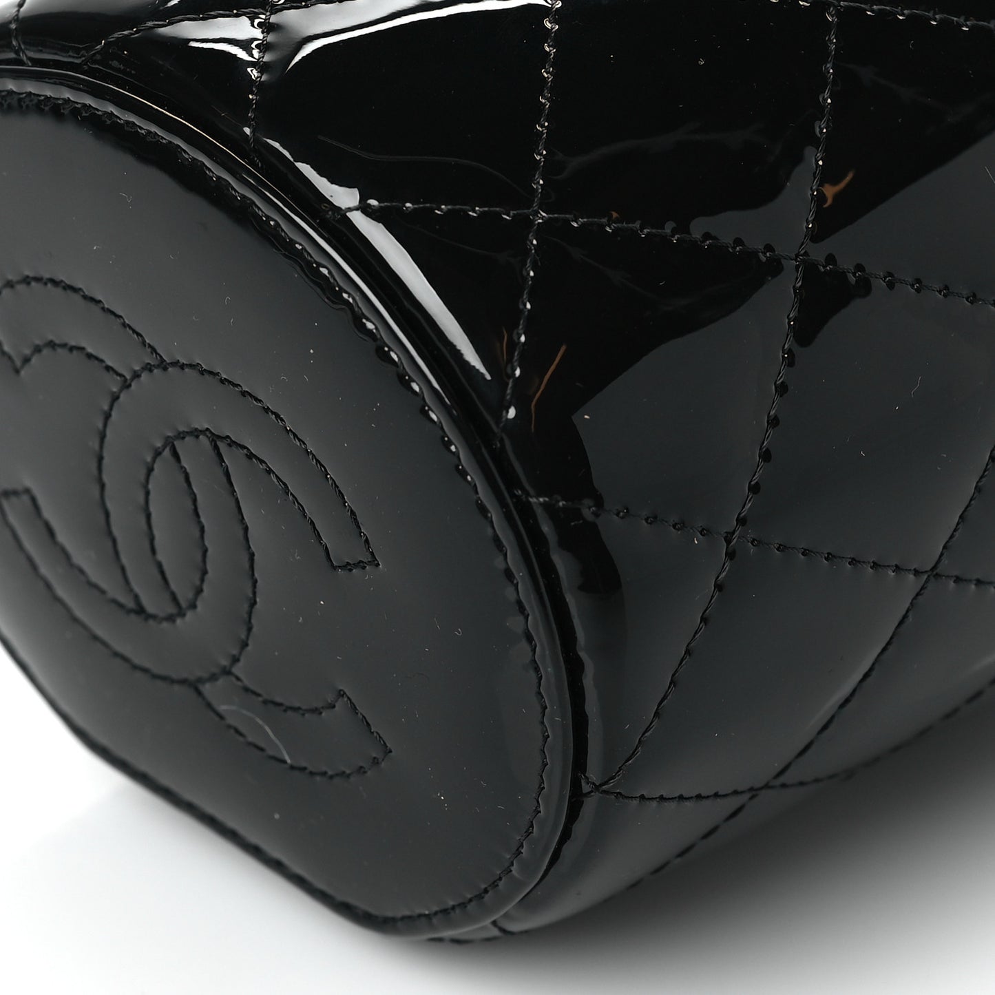 Patent Quilted Afternoon Tea Top Handle Vanity Case With Chain Black