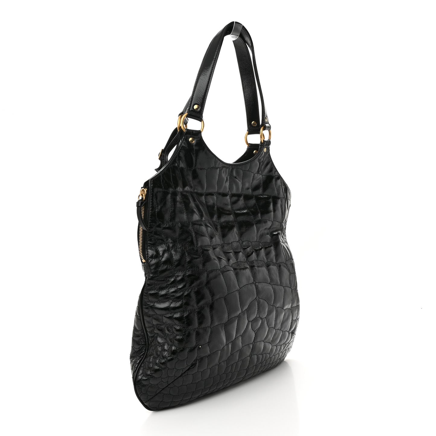Patent Crocodile Embossed Tribute Tote Black