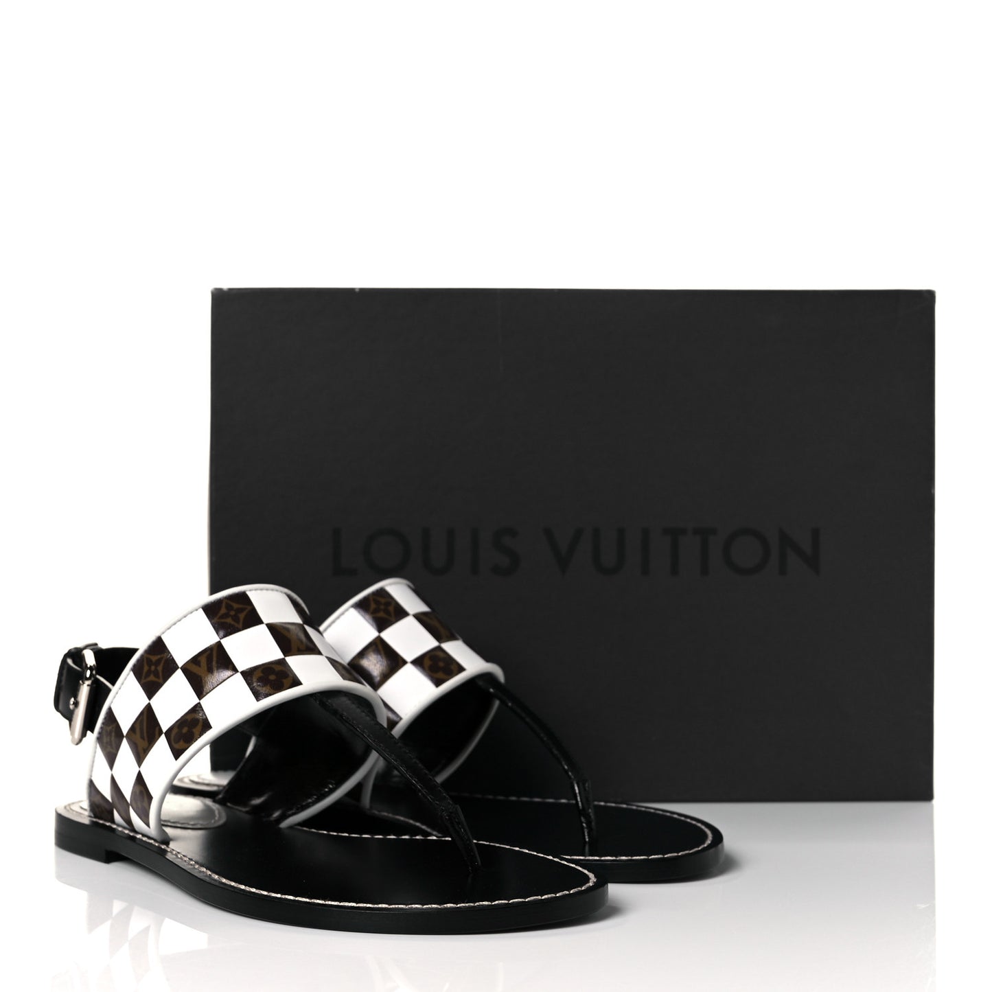Monogram Calfskin Matchmake Flat Thong Sandals 36 Black