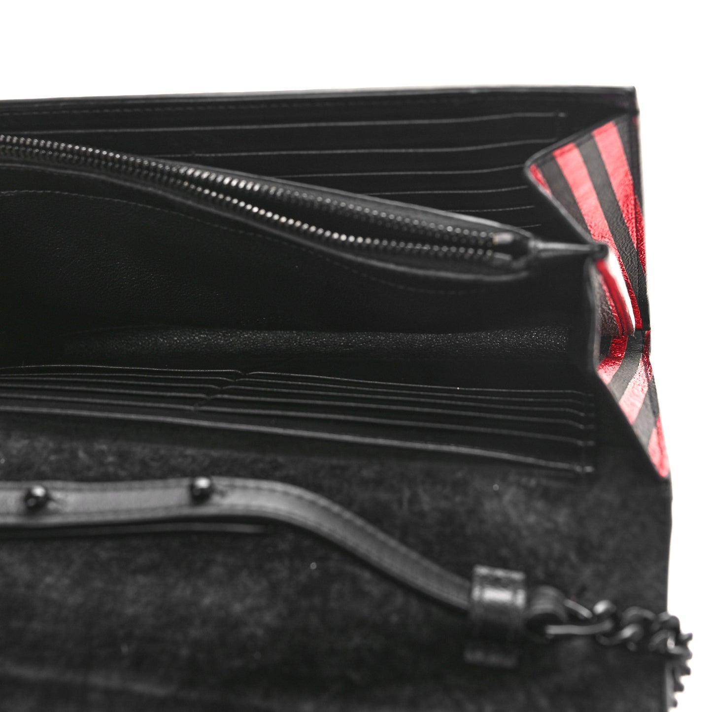 Metallic Striped Monogram Chain Wallet Red Black