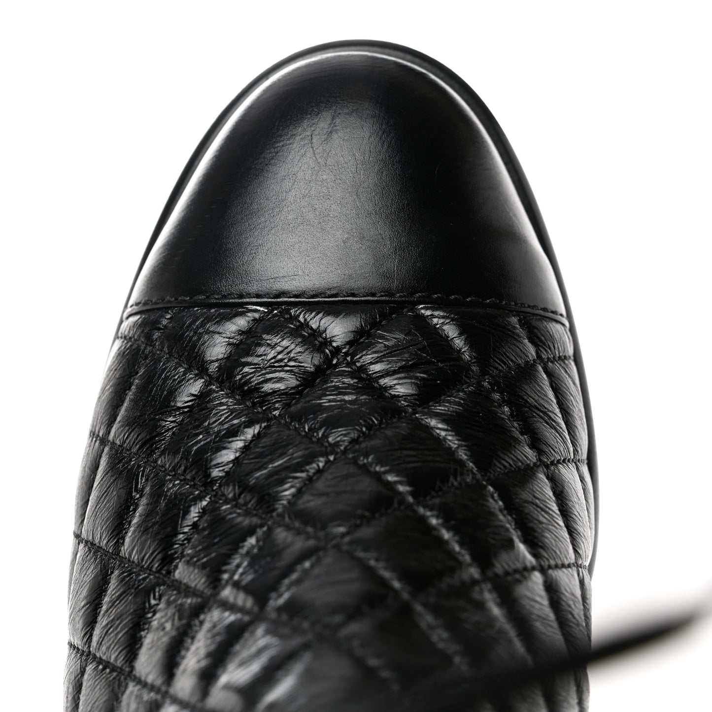 Shiny Goatskin Cap Toe Short Boots 37.5 Black