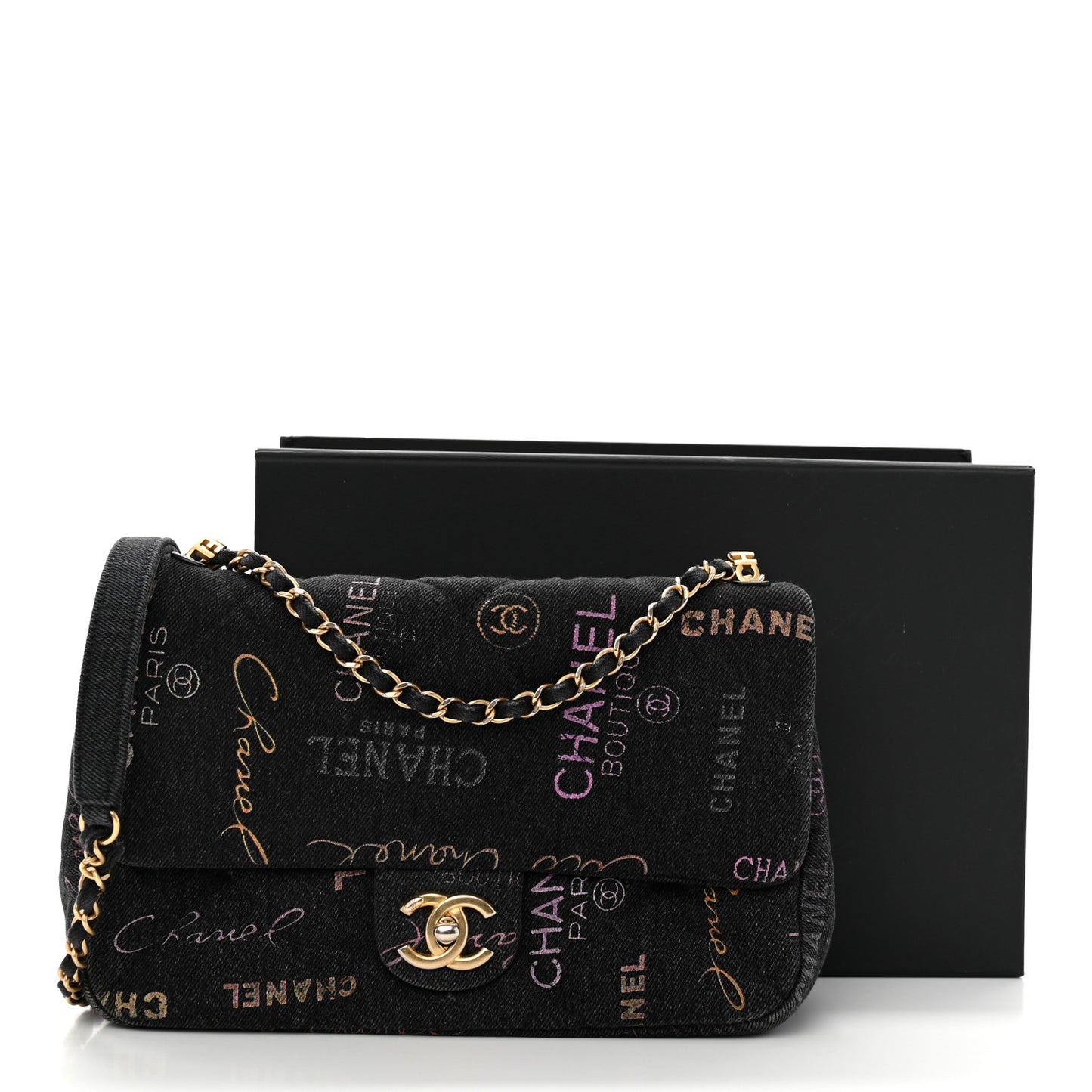 Denim Quilted Denim Mood Large Flap Black Multicolor