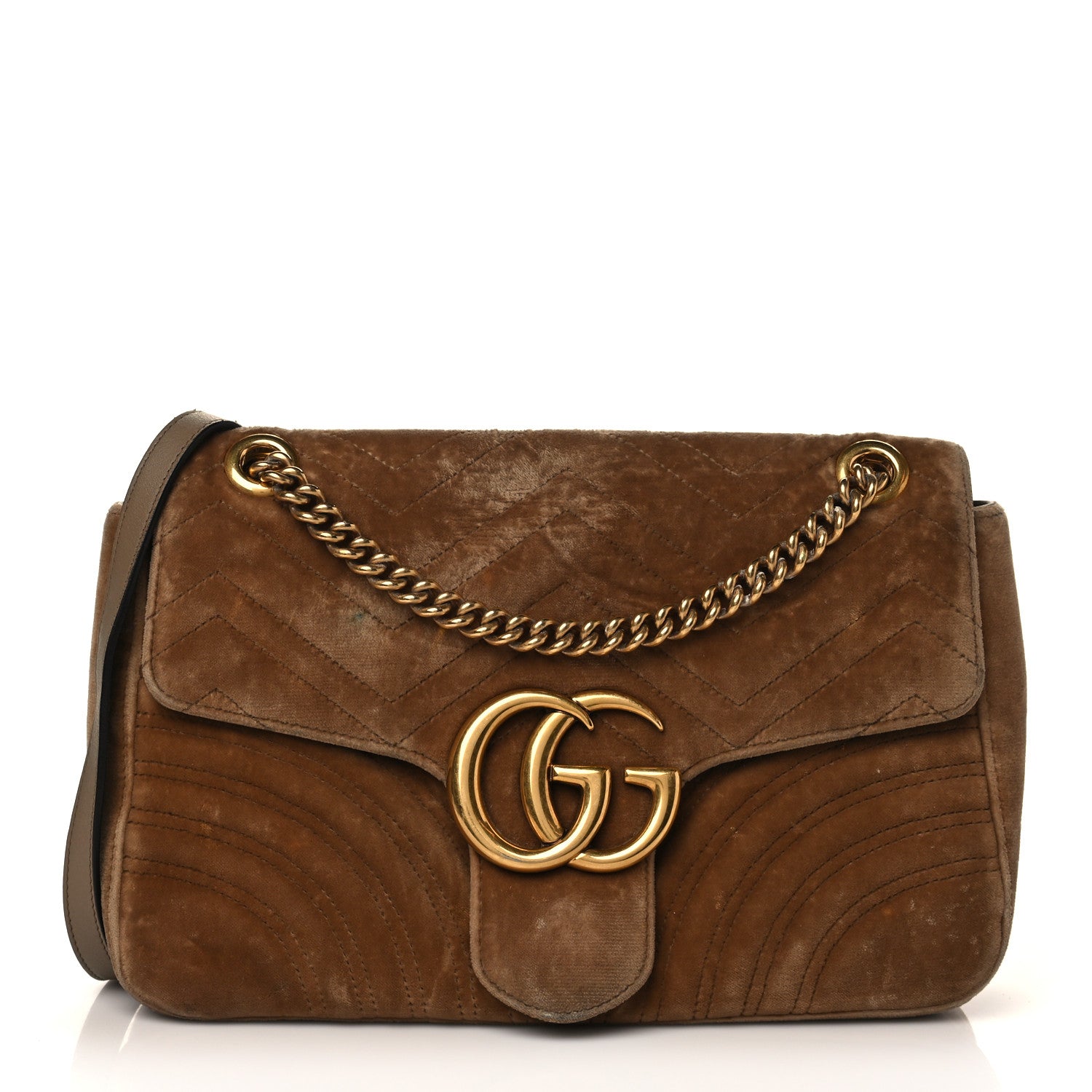 Gucci Velvet Matelasse Medium GG Marmont Shoulder Bag Taupe 1 of 10