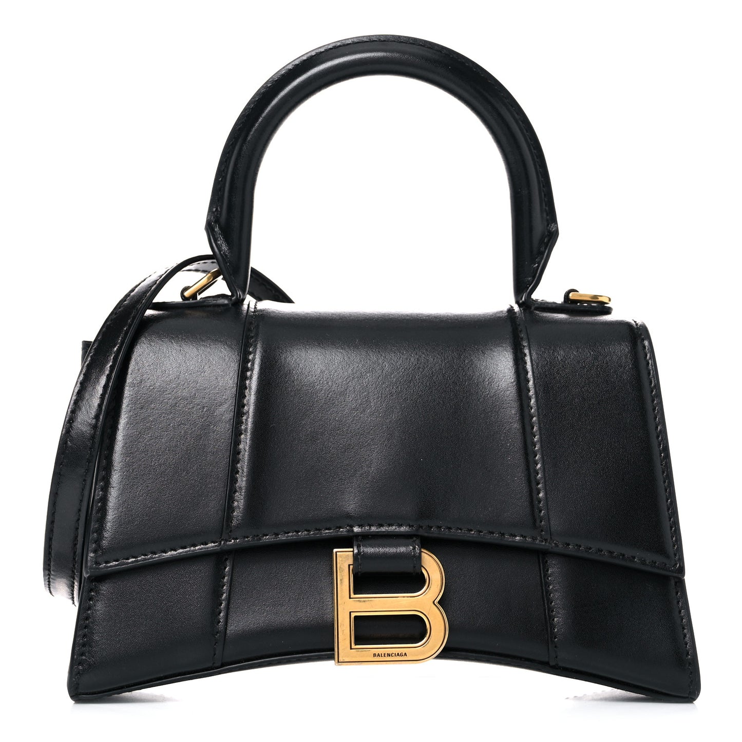 Shiny Box Calfskin Hourglass Top Handle Bag XS Black