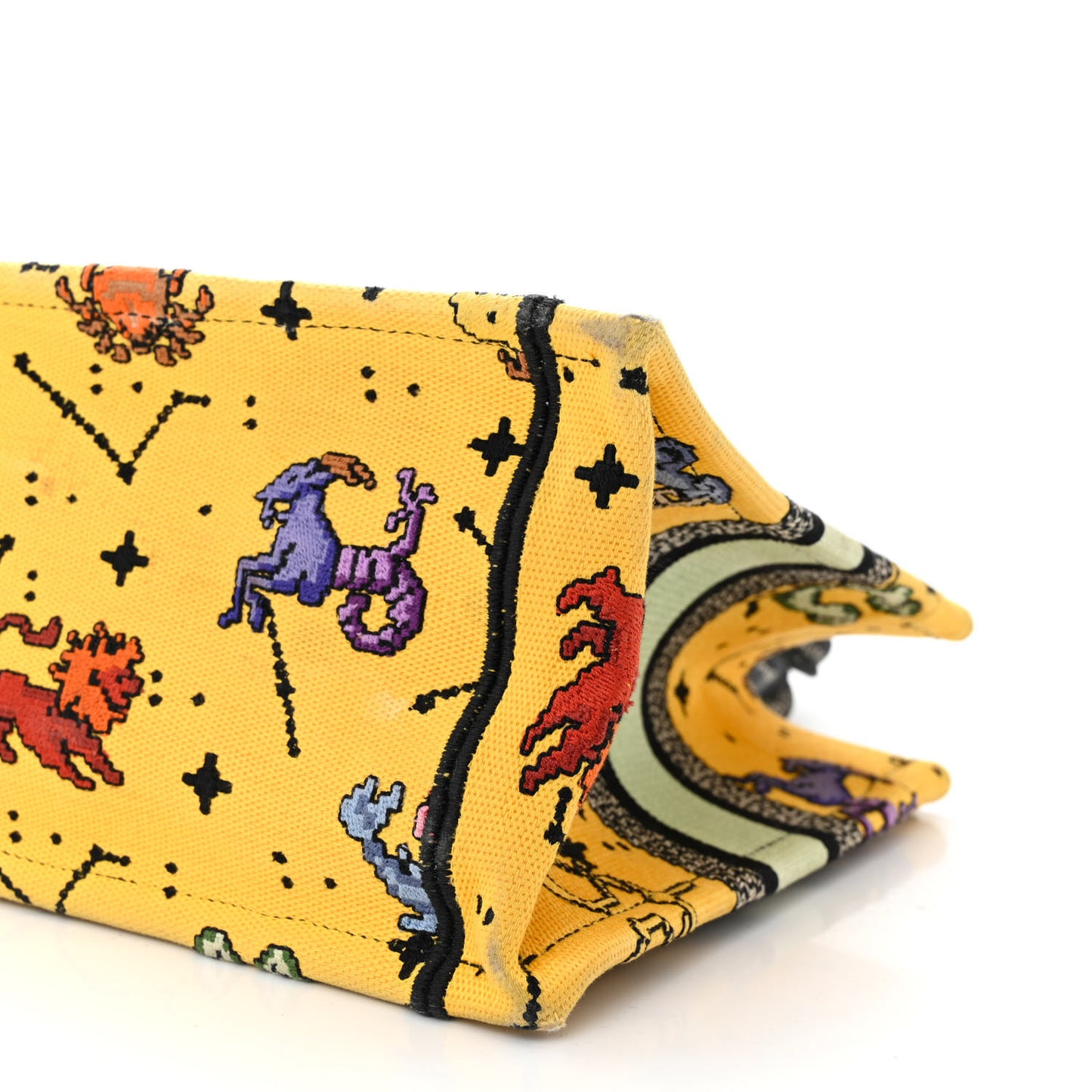 Canvas Embroidered Small Pixel Zodiac Book Tote Yellow Multicolor