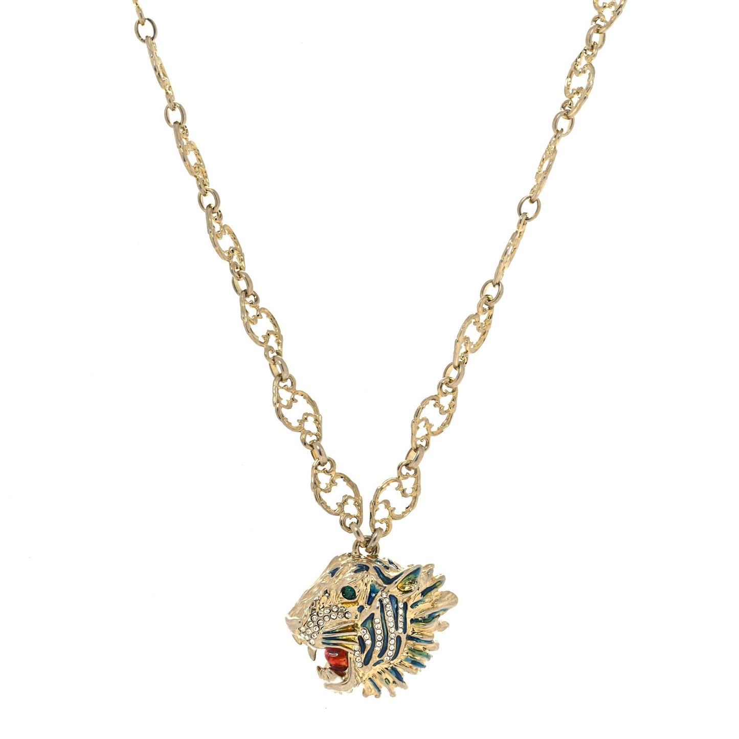 Metal Enamel Roaring Tiger Pendant Necklace Gold