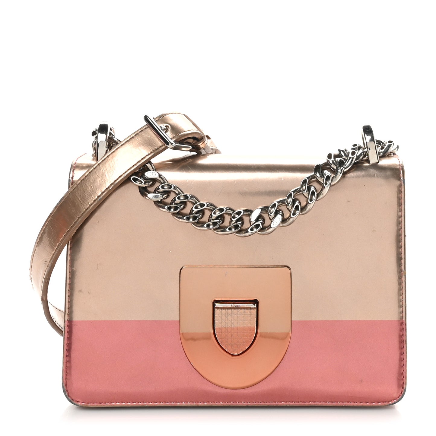 Metallic Glazed Calfskin Diorama Club Bag Rose Gold Pink