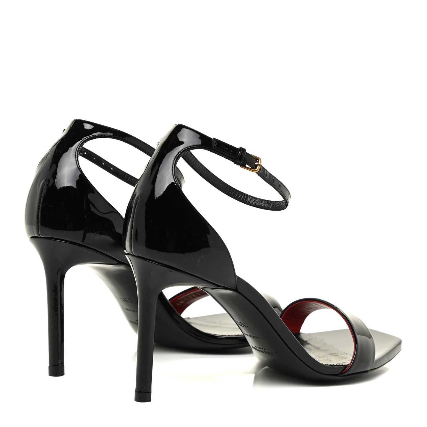Patent Calfskin Amber 105 Ankle Strap Sandals 38.5 Black