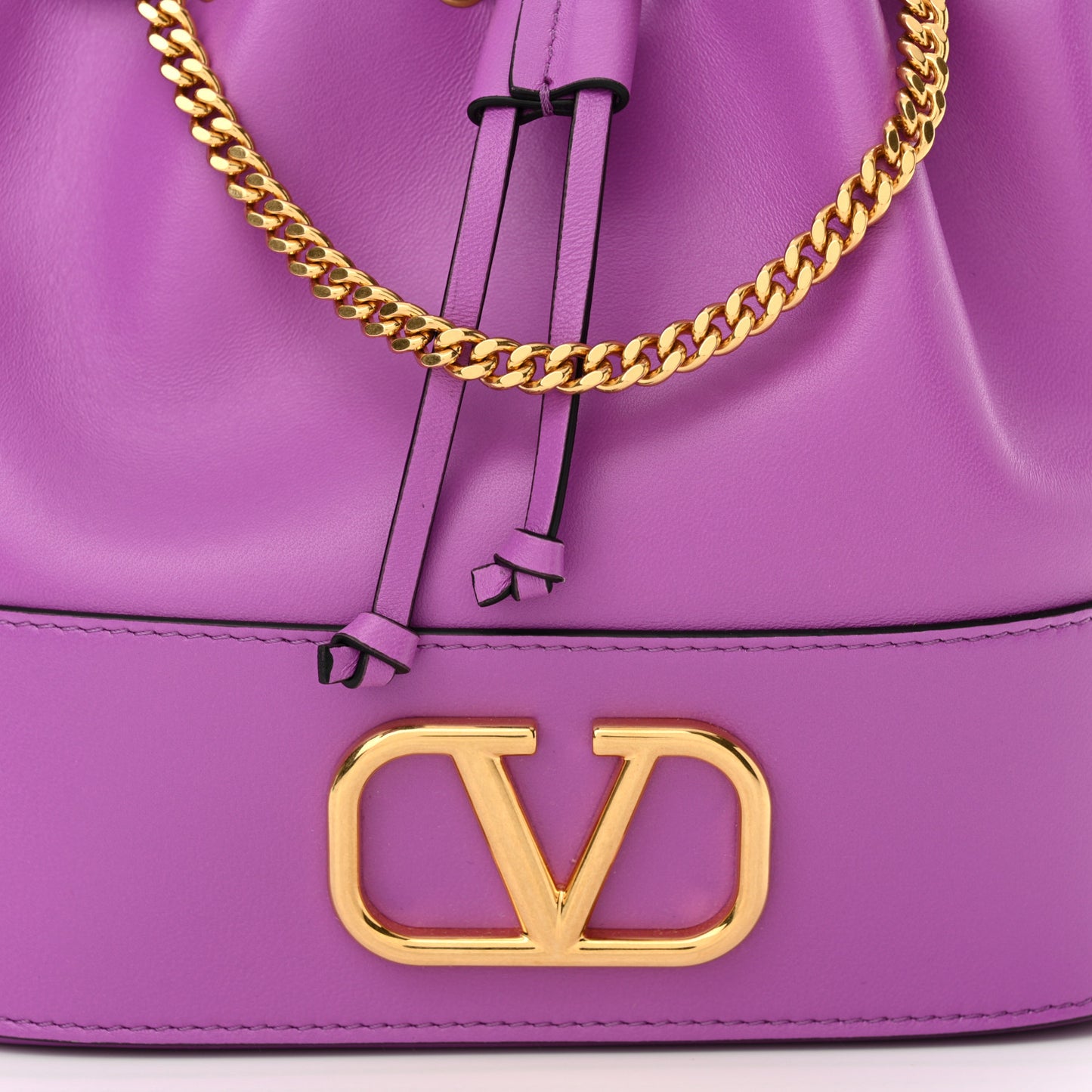 Nappa Mini VLogo Signature Chain Bucket Bag Vivid Violet