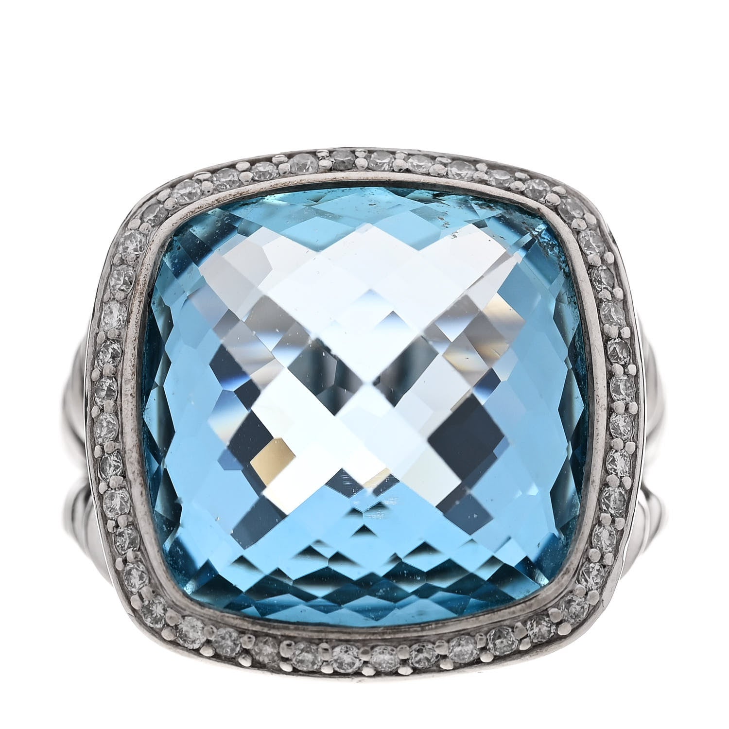 David Yurman Sterling Silver Diamond Blue Topaz 17mm Albion Ring 61 9.5 1 of 7
