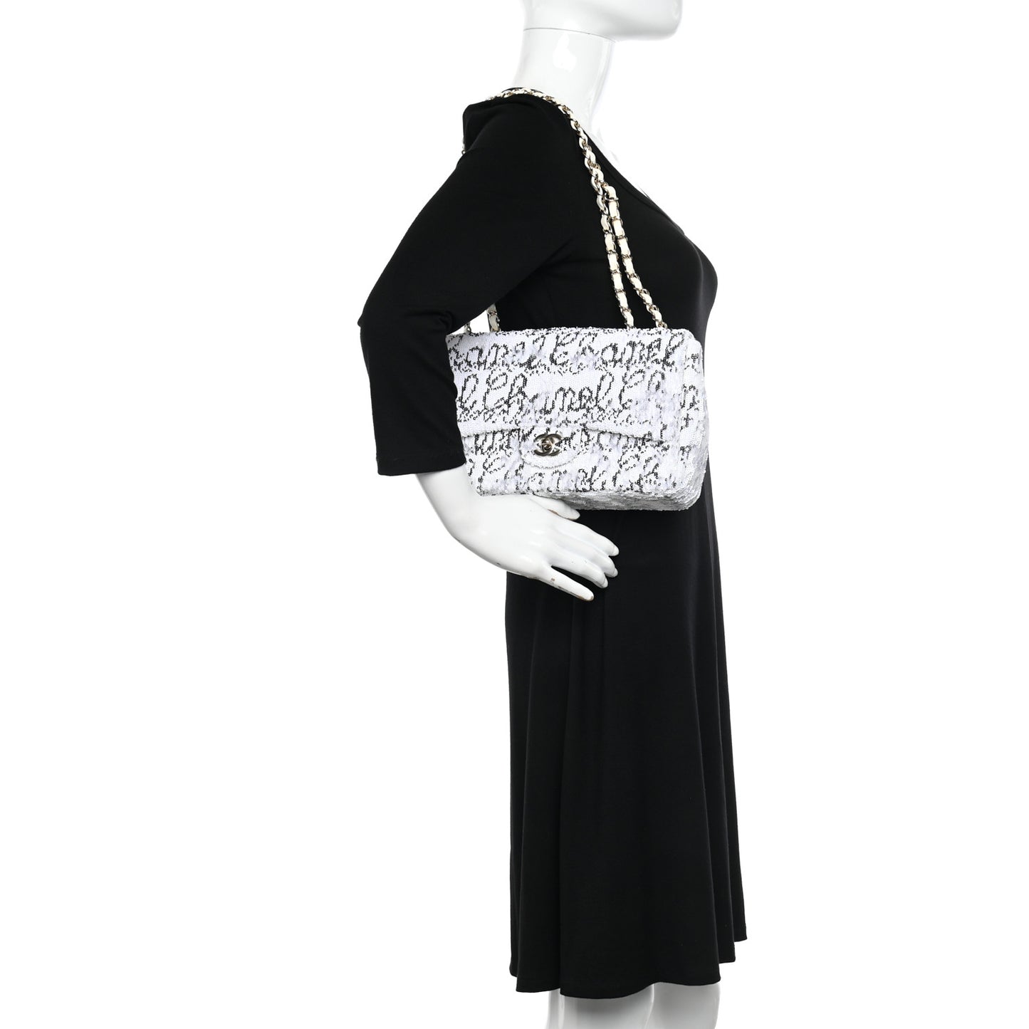 Sequin Logo Medium Flap White Black