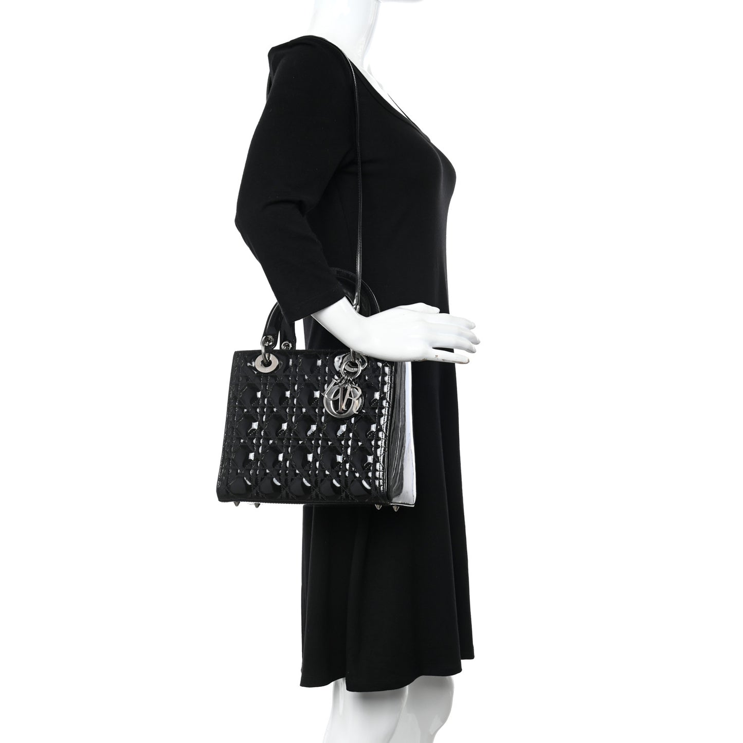 Patent Cannage Medium Lady Dior Black