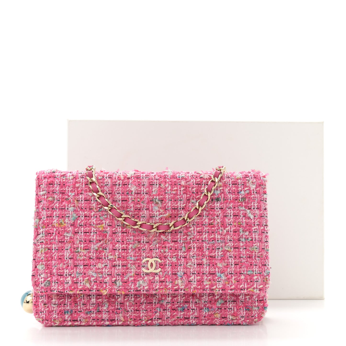 Tweed Quilted Wallet On Chain WOC Pink Blue White
