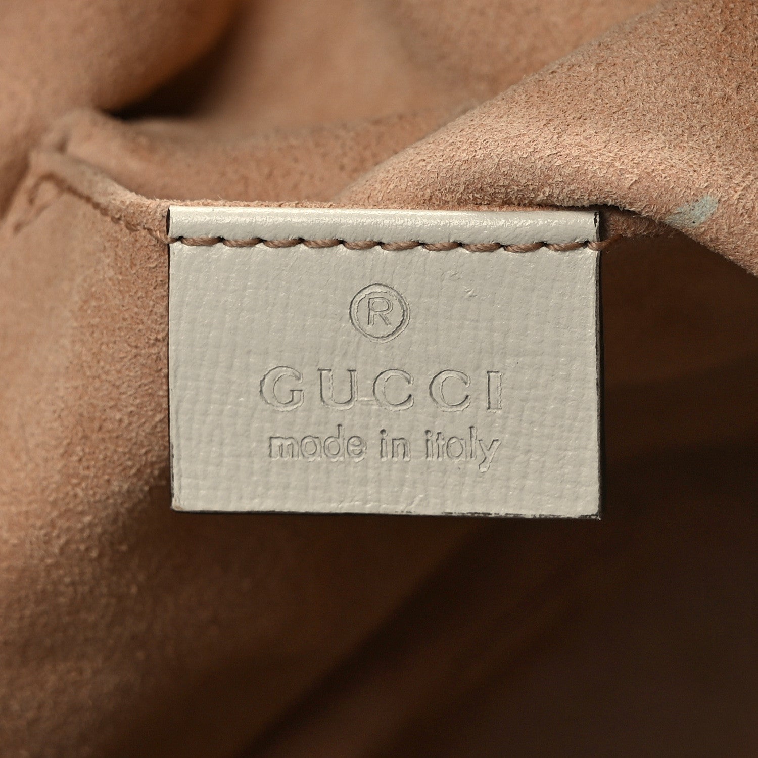 Gucci Monogram Textured Calfskin Horsebit 1955 Drawstring Bucket Bag Beige Mystic White 7 of 13