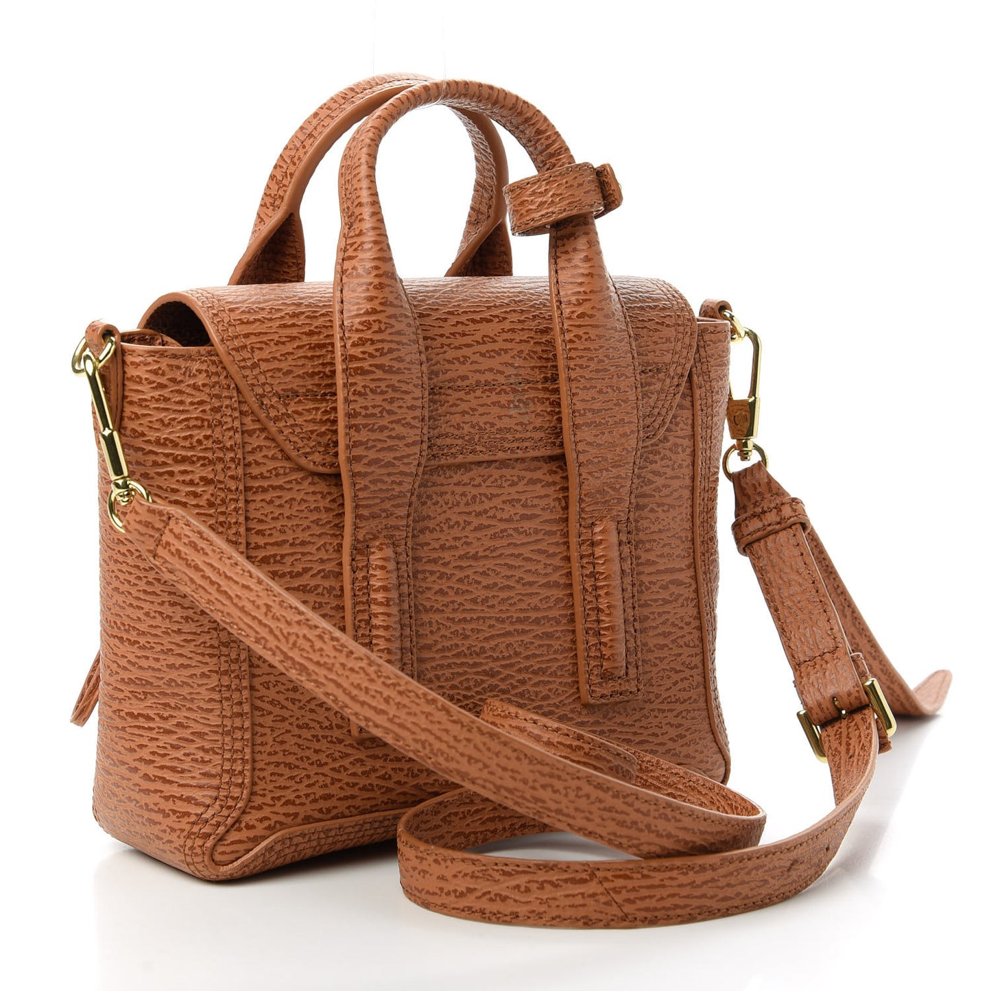 Shark Embossed Textured Calfskin Mini Pashli Satchel Caramel Cognac