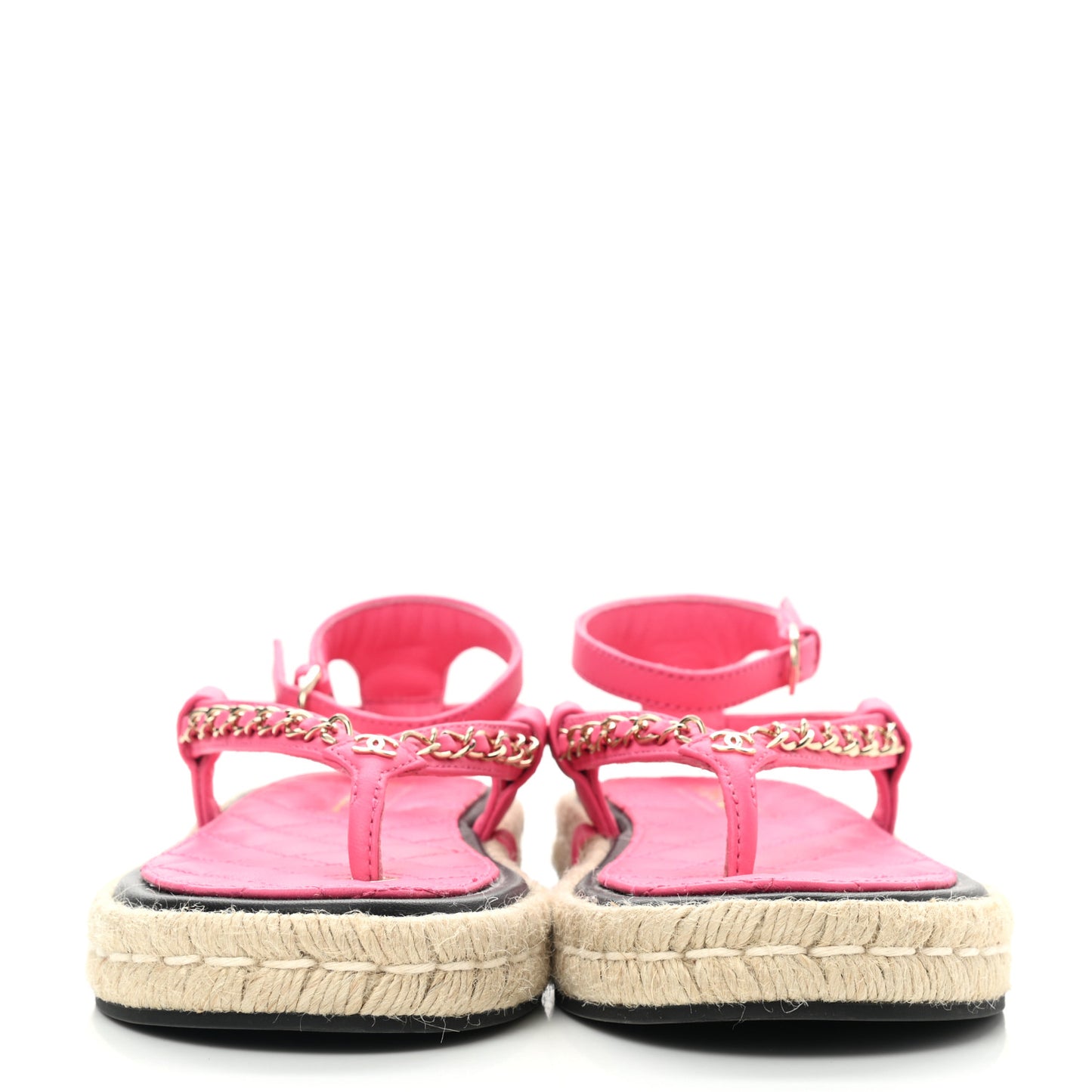 Lambskin Chain CC Thong Espadrille Sandals 36 Pink