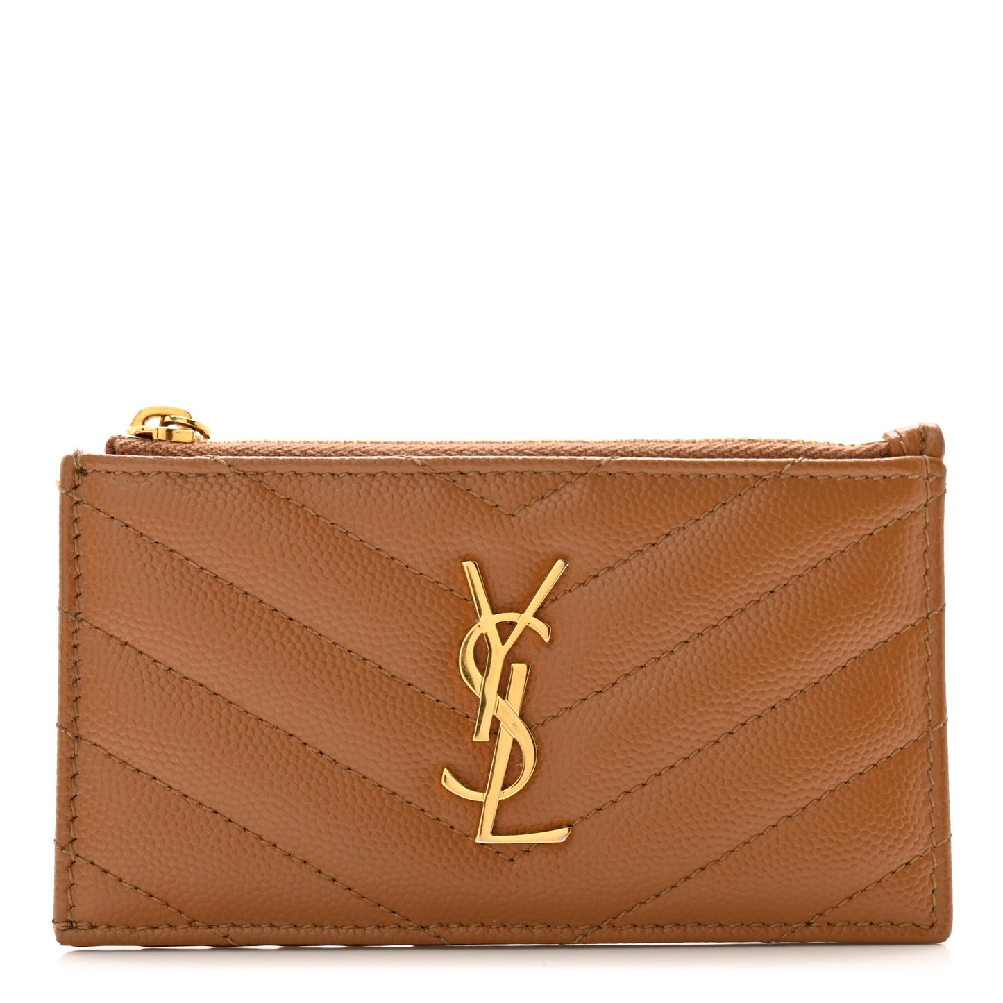 Grain De Poudre Matelasse Chevron Monogram Fragments Zippered Card Case Cork
