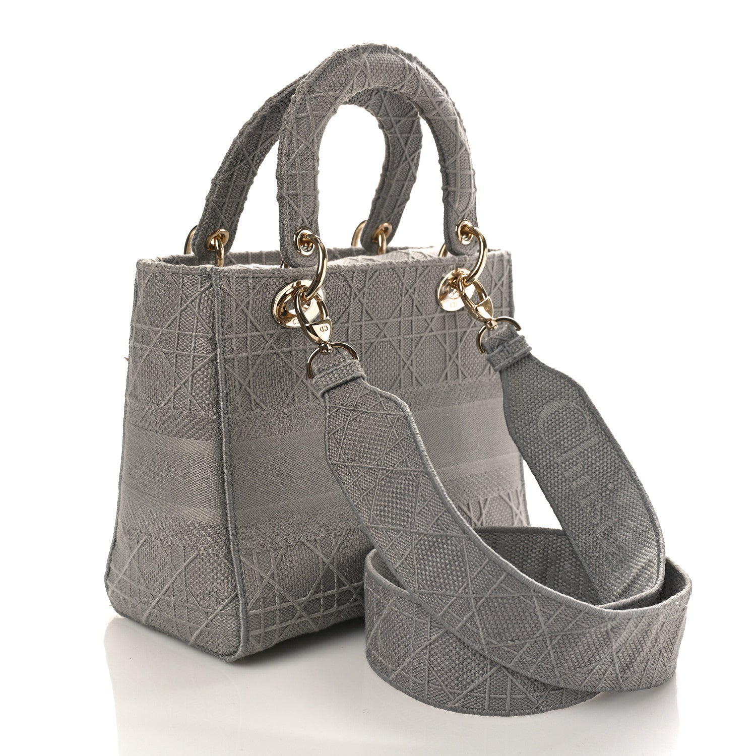 Christian Dior Canvas Embroidered Cannage Medium Lady D-Lite Gray 2 of 10