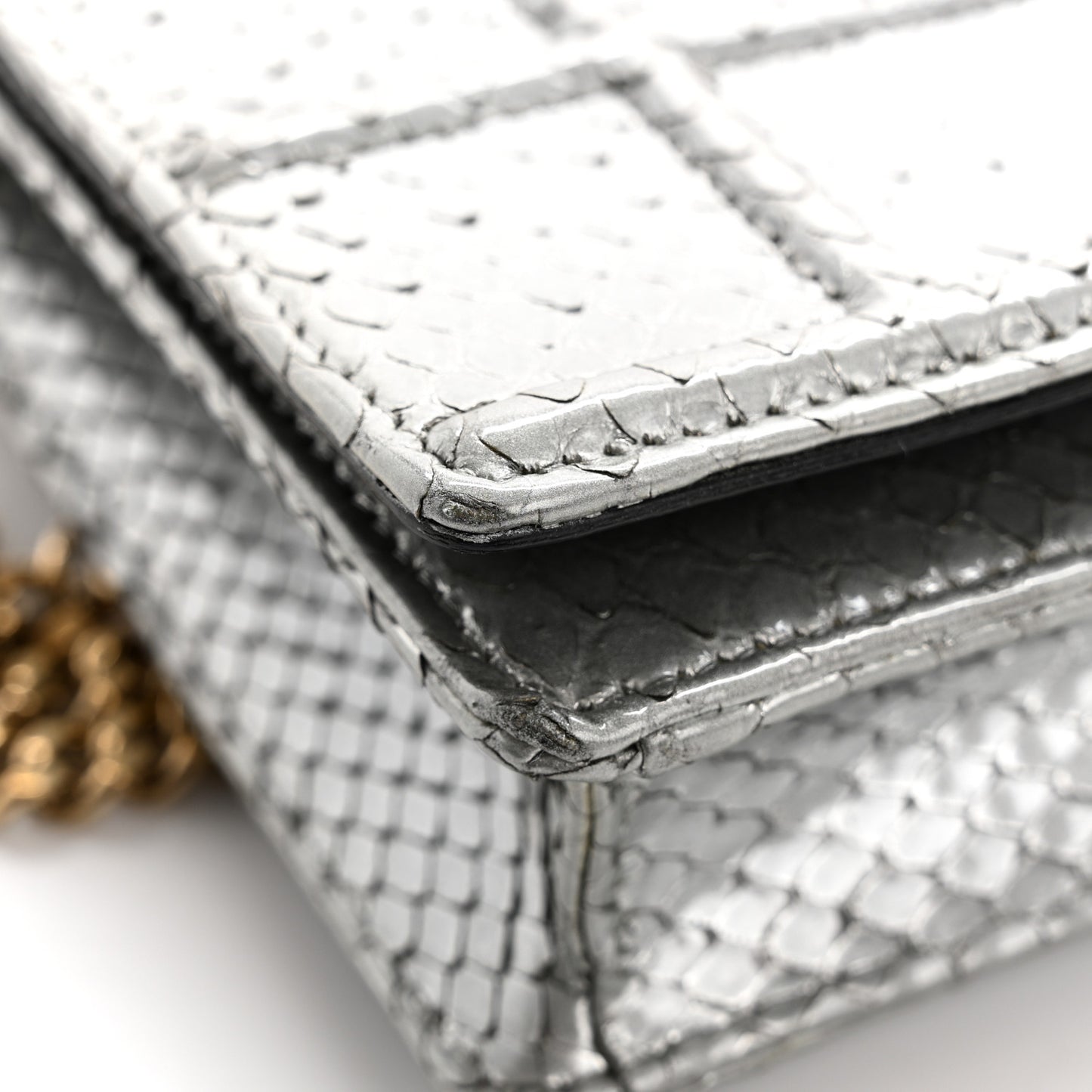 Snakeskin Diorama Wallet on Chain Pouch Silver