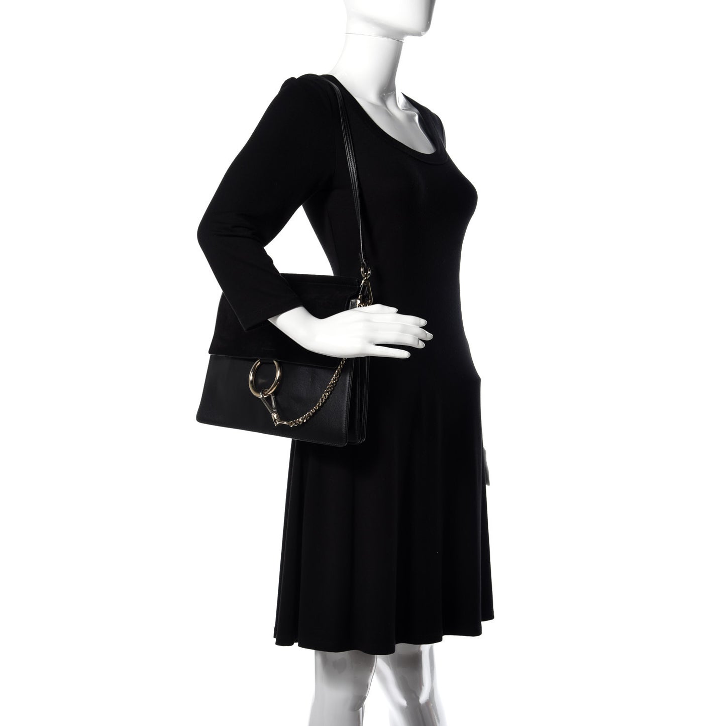 Suede Calfskin Medium Faye Shoulder Bag Black