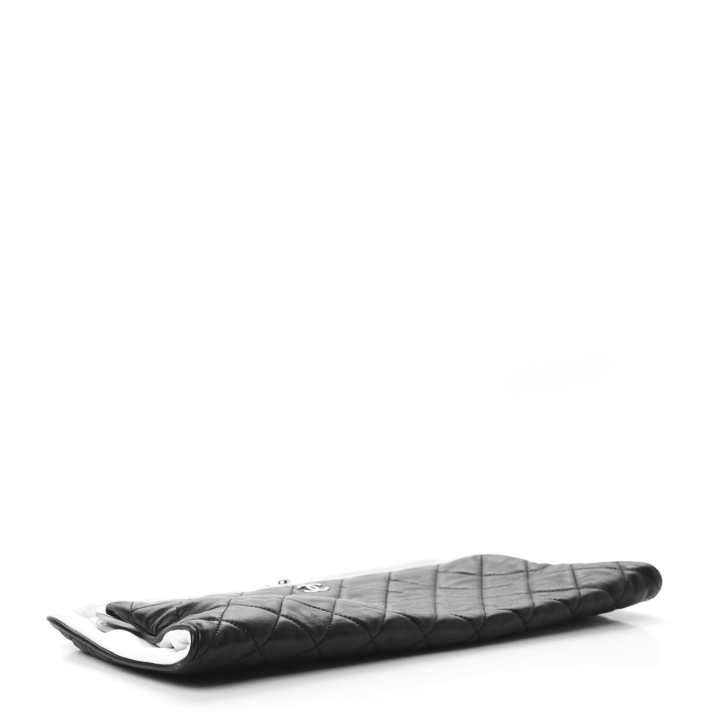 Lambskin Quilted Pearl Kiss Lock Clutch Black White