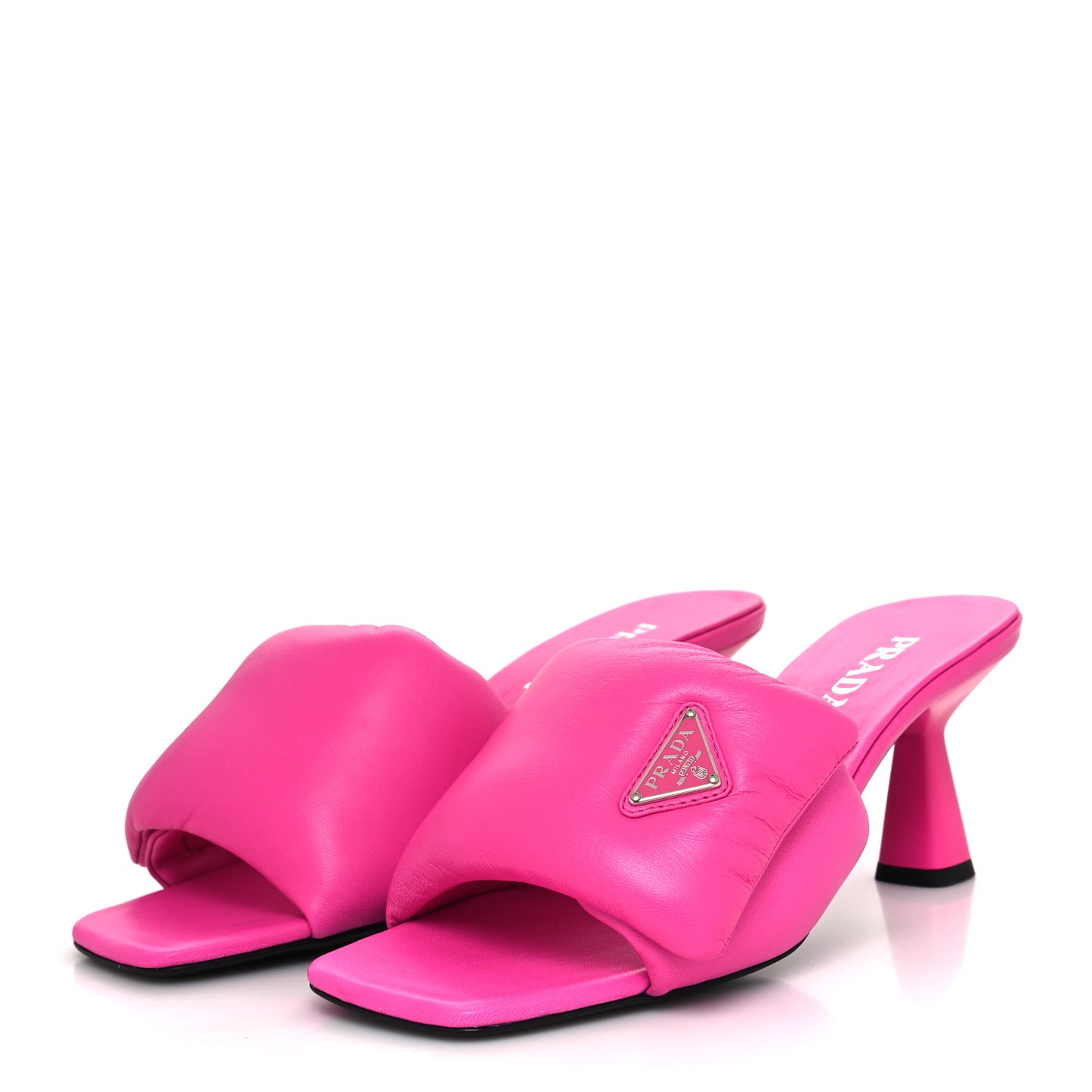 Nappa Soft Padded Metal Triangle Logo 65mm Slide Sandals 41 Begonia Fluo