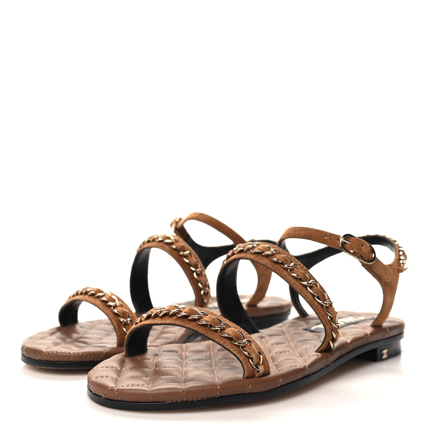 Suede Calfskin Chain Sandals 36 Brown